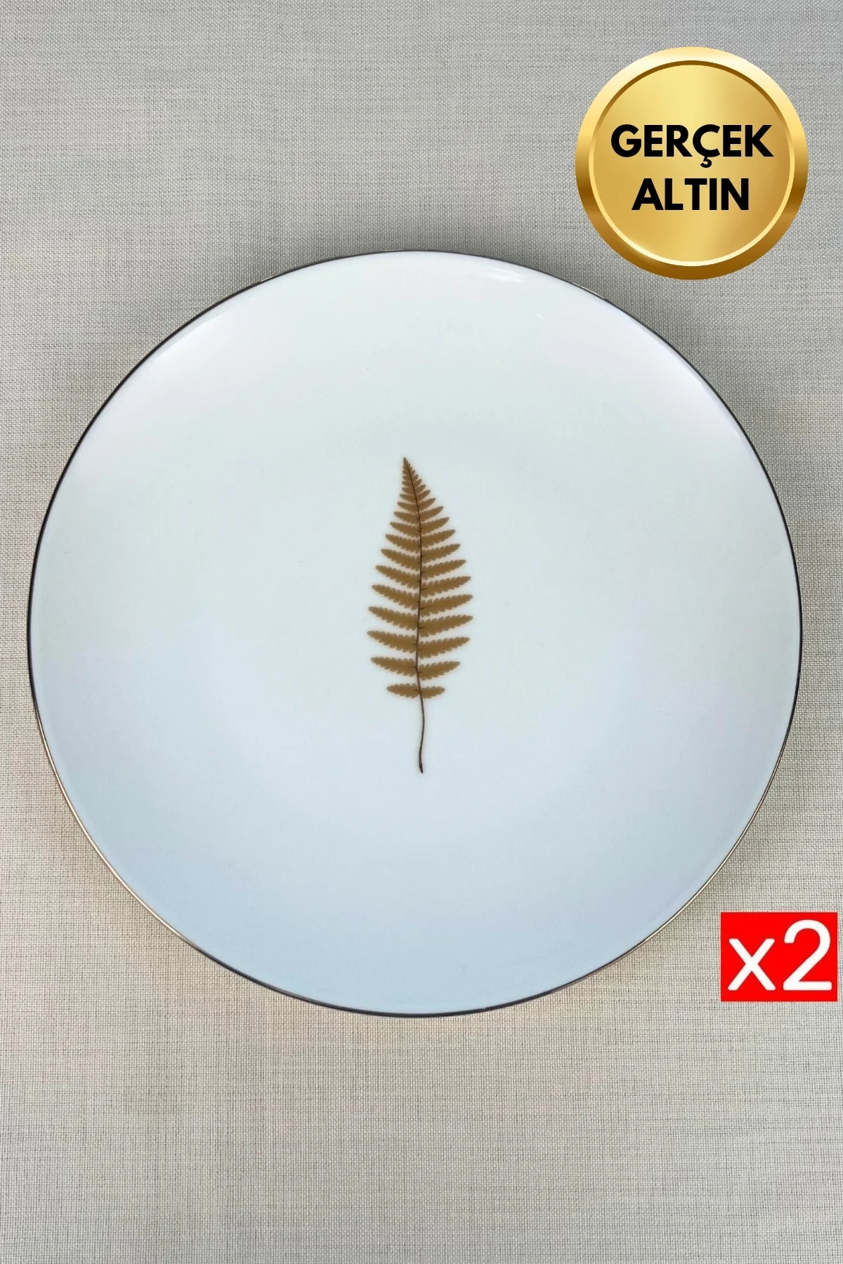 Tabak Evi Porselen Natura Fern Altın Yaldız Servis Tabağı 24,50cm 2 li