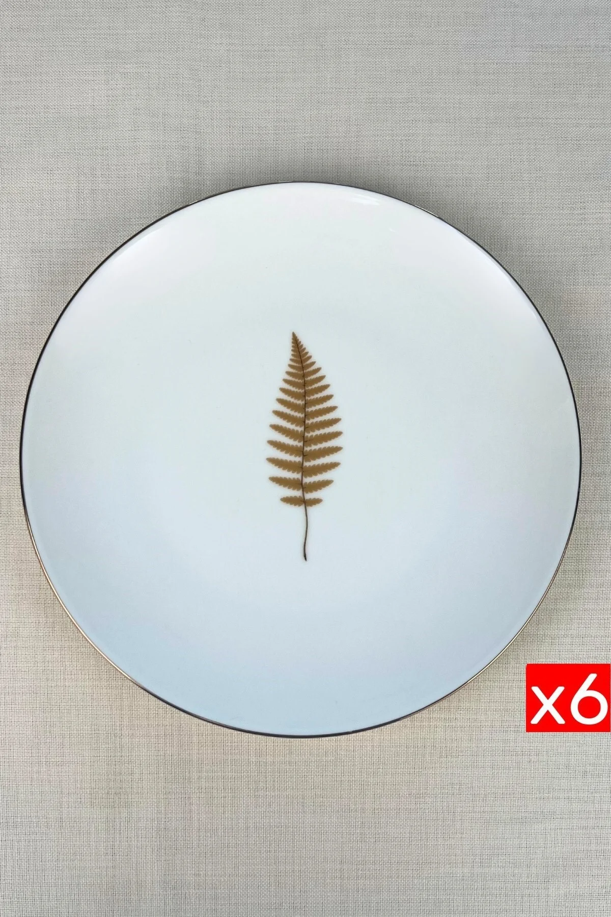 Tabak Evi Porselen Natura Fern Altın Yaldız Servis Tabağı 24,50cm 6 lı