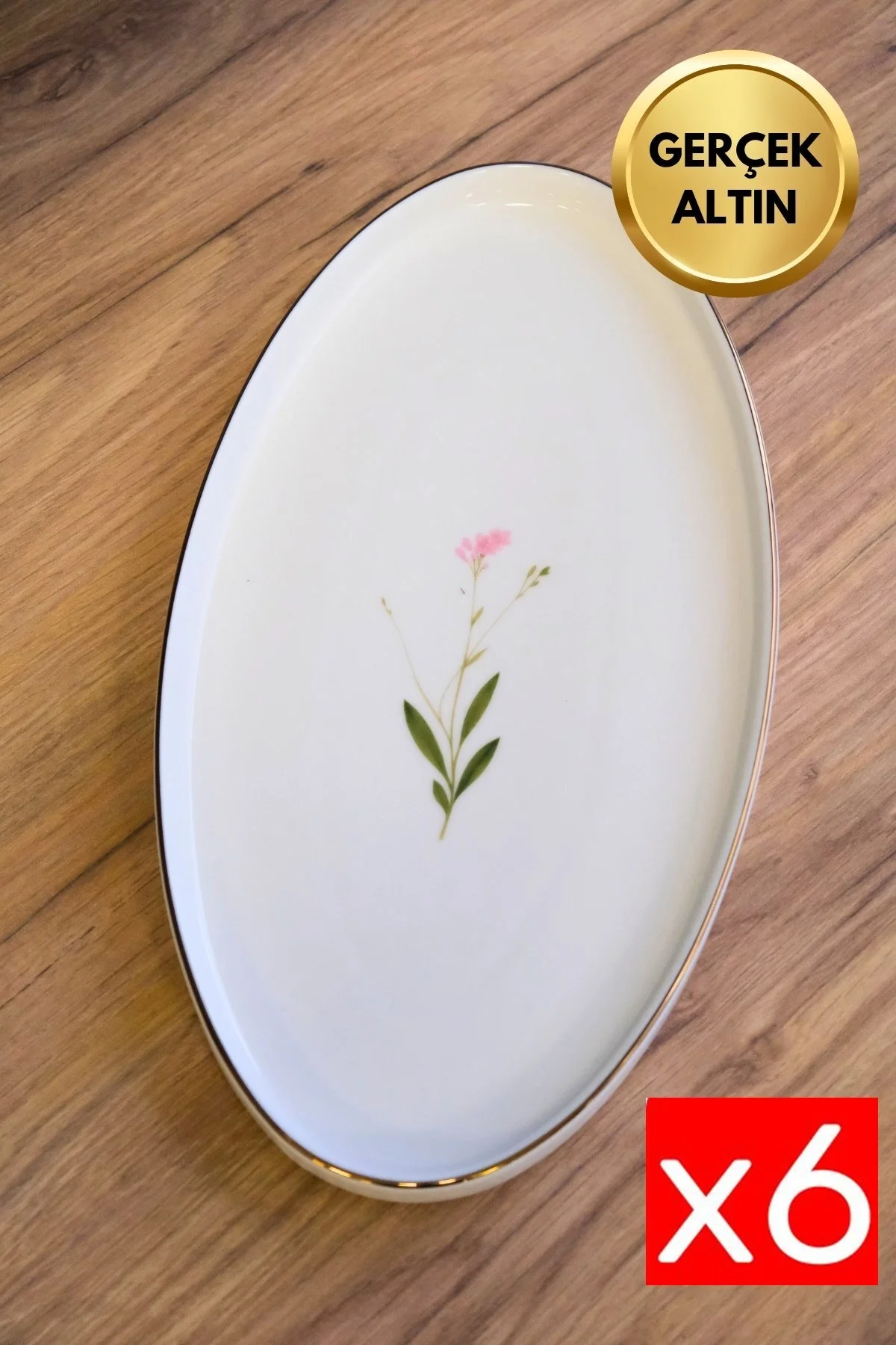 Tabak Evi Porselen Natura Çuha Altın Yaldızlı Oval Kayık 32,50x17x2,50cm 6 lı