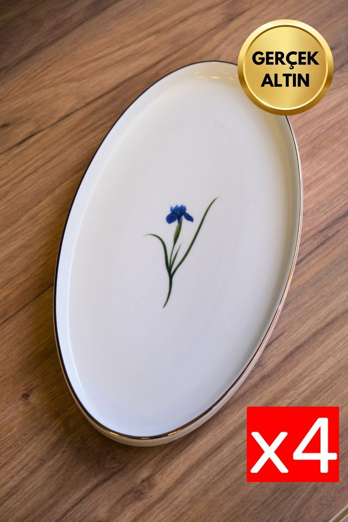 Tabak Evi Porselen Natura İris Altın Yaldızlı Oval Kayık 32,50x17x2,50cm 4 lü