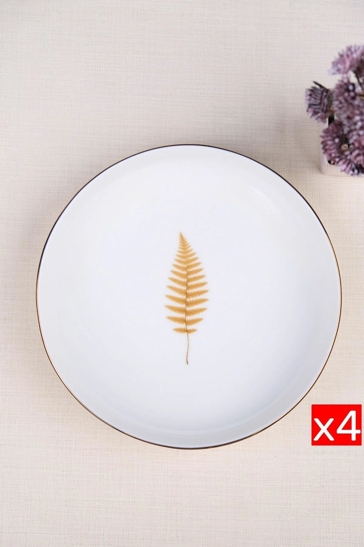 Tabak Evi Porselen Natura Fern Altın Yaldız Çukur Tabak 18,50cm 4 lü