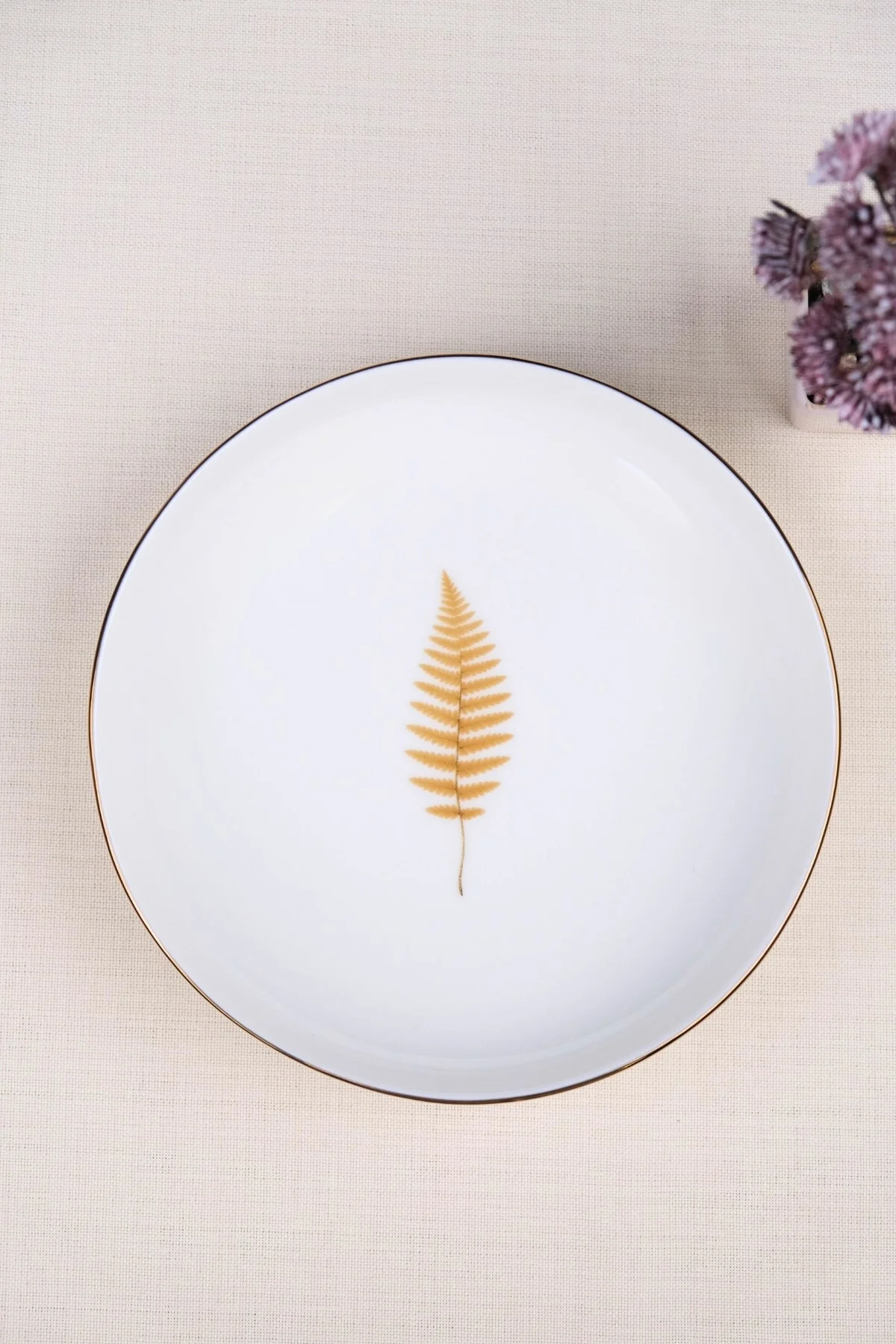 Tabak Evi Porselen Natura Fern Altın Yaldız Çukur Tabak 18,50cm 4 lü - tabakevi Görsel 2