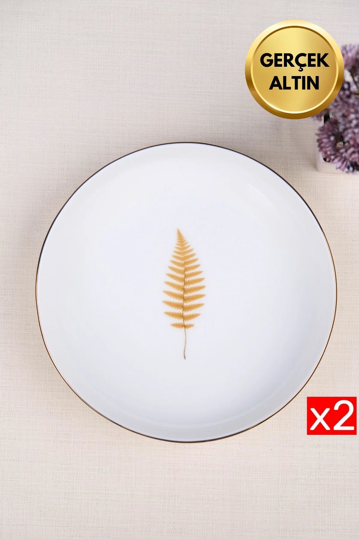 Tabak Evi Porselen Natura Fern Altın Yaldız Çukur Tabak 18,50cm 2 li