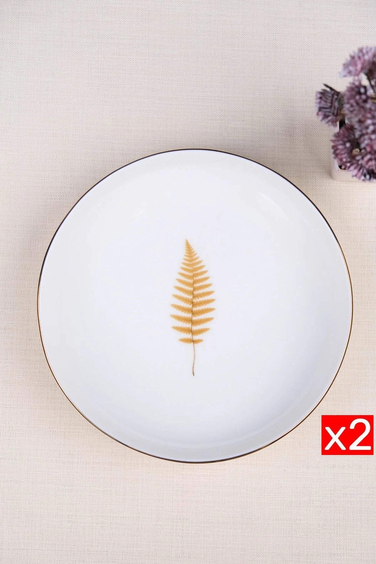 Tabak Evi Porselen Natura Fern Altın Yaldız Çukur Tabak 18,50cm 2 li - tabakevi Görsel 2