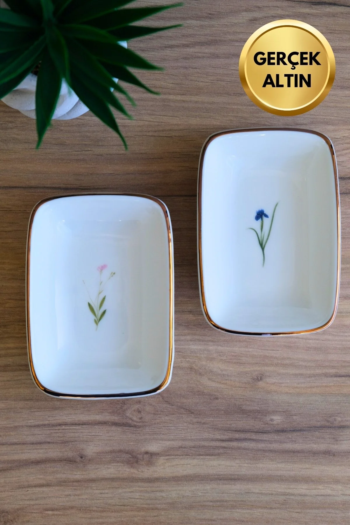 Tabak Evi Porselen Natura Karma Altın Yaldızlı Dikdörtgen Kayık Tabak 12x8,50cm 2 Parça - tabakevi Görsel 4