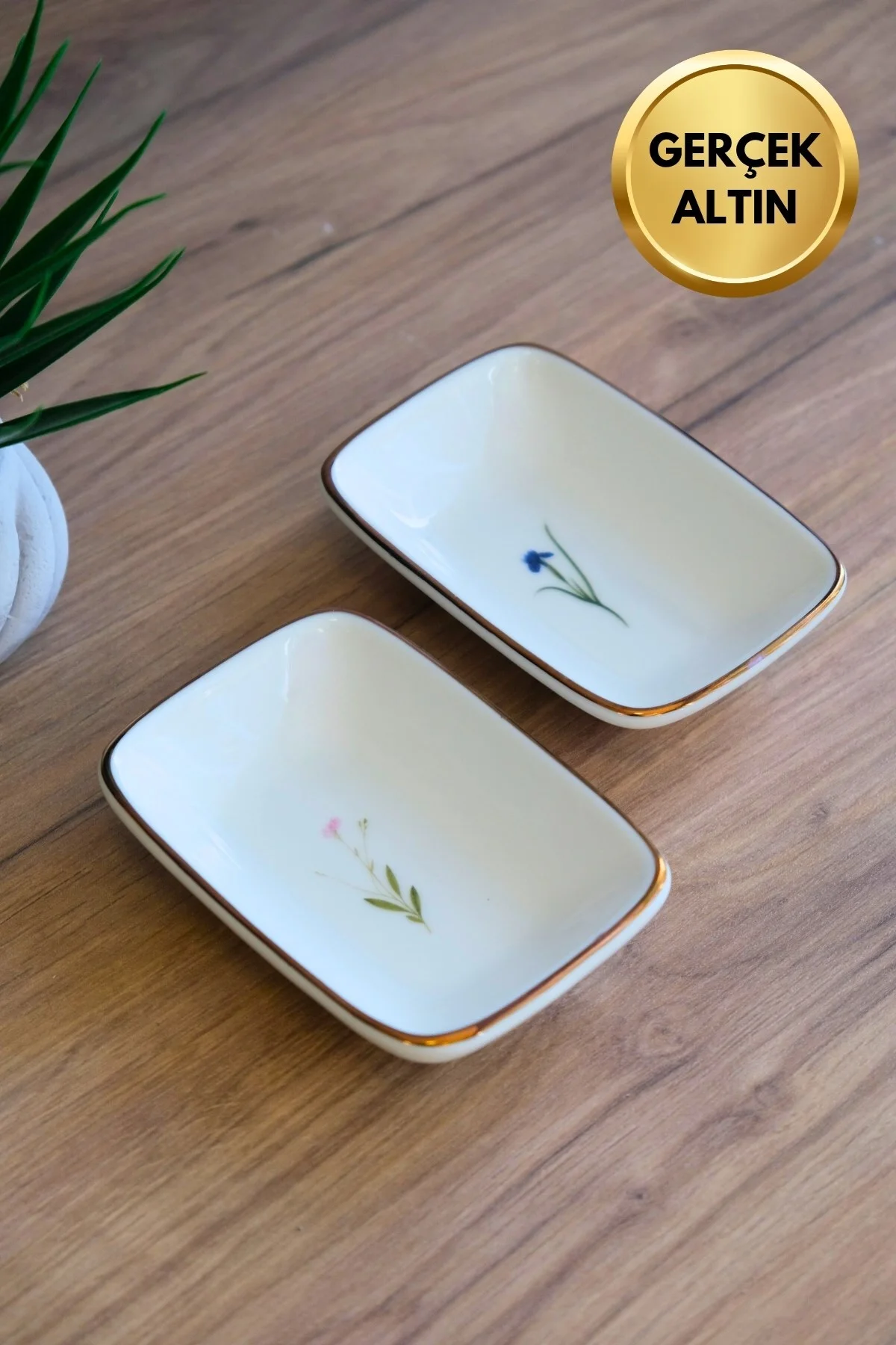 Tabak Evi Porselen Natura Karma Altın Yaldızlı Dikdörtgen Kayık Tabak 12x8,50cm 2 Parça - tabakevi Görsel 2