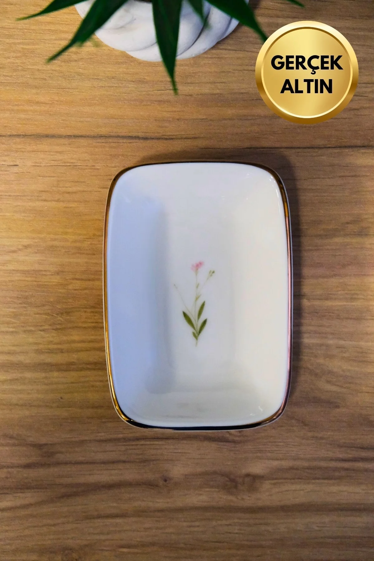 Tabak Evi Porselen Natura Çuha Altın Yaldızlı Dikdörtgen Kayık Tabak 12x8,50cm Tekli