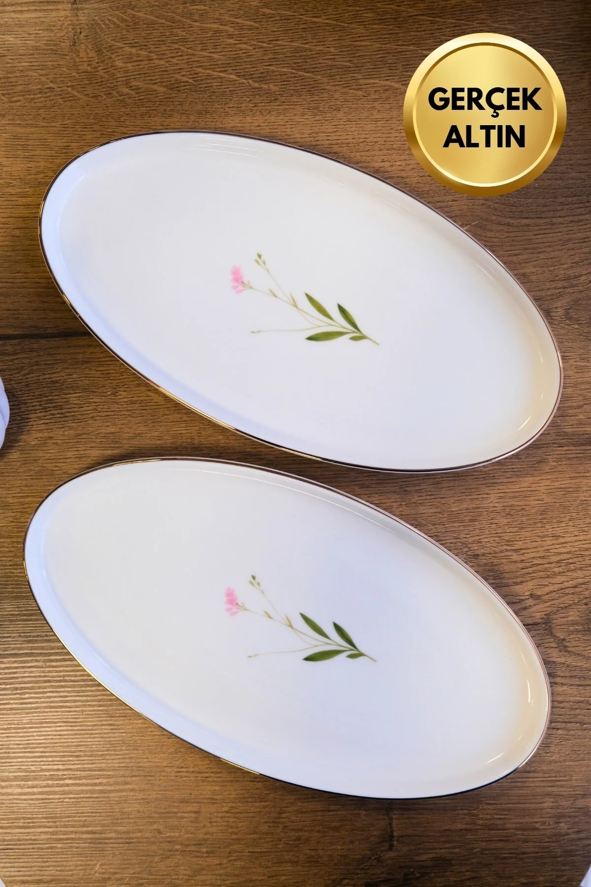 Tabak Evi Porselen Natura Çuha Altın Yaldızlı Oval Kayık 32,50x17x2,50cm 2 li