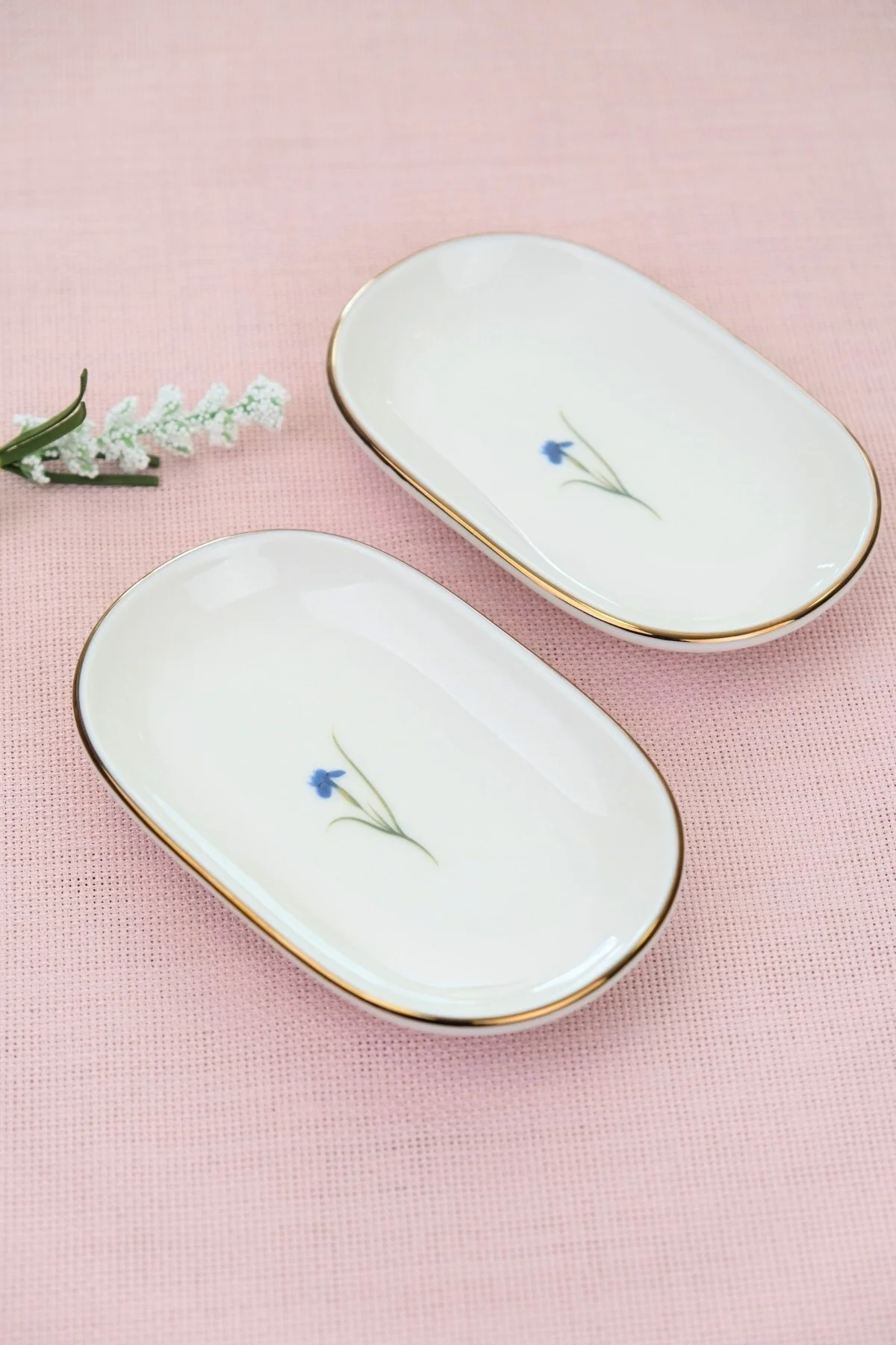 Tabak Evi Porselen Natura İris Altın Yaldızlı Oval Kayık abak 14x9x2,50cm 2 Lİ