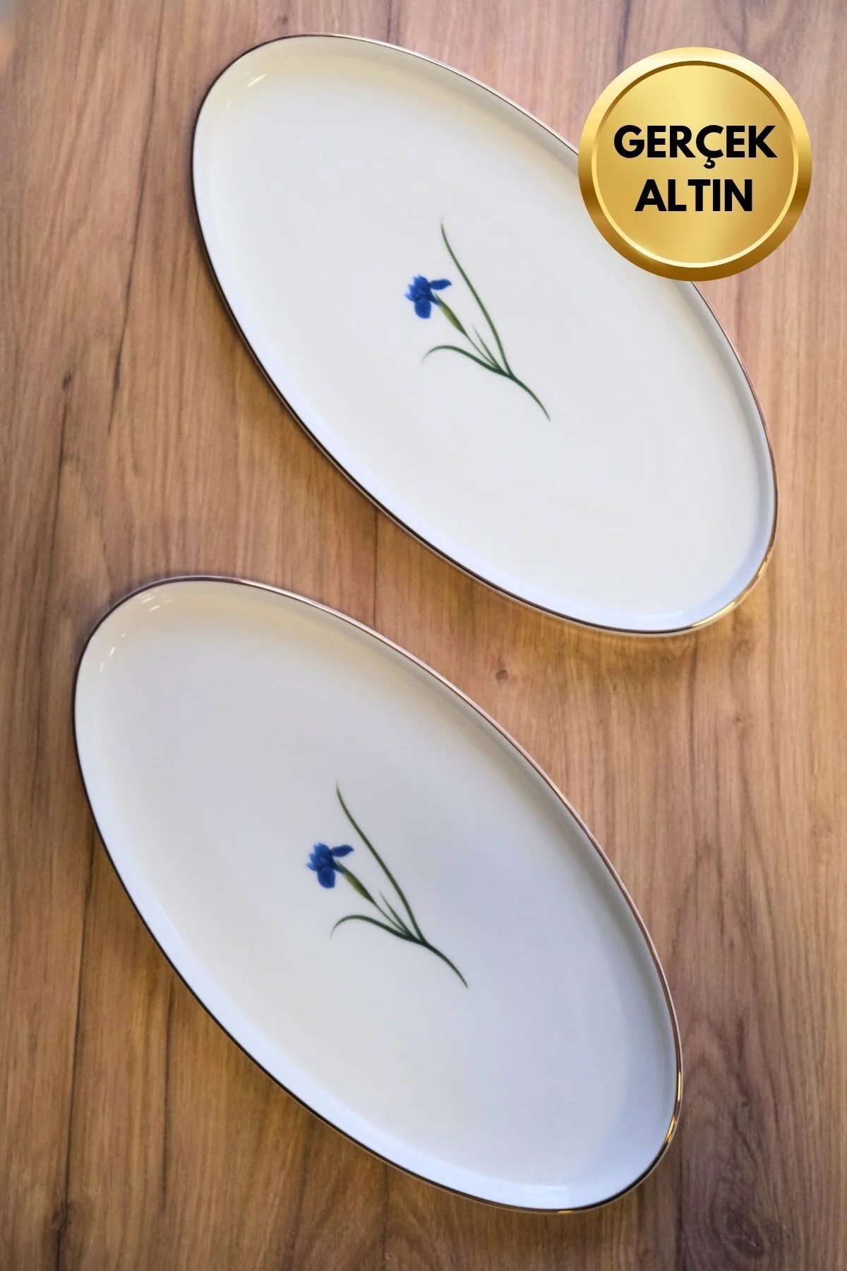 Tabak Evi Porselen Natura İris Altın Yaldızlı Oval Kayık 32,50x17x2,50cm 2 li