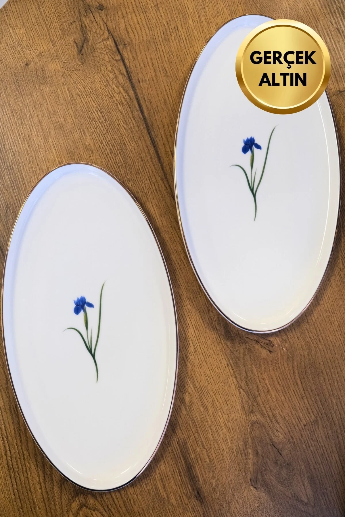 Tabak Evi Porselen Natura İris Altın Yaldızlı Oval Kayık 32,50x17x2,50cm 2 li - tabakevi Görsel 3
