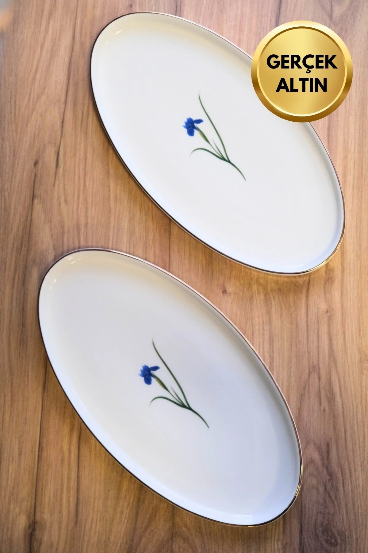 Tabak Evi Porselen Natura İris Altın Yaldızlı Oval Kayık 32,50x17x2,50cm 2 li - tabakevi Görsel 2