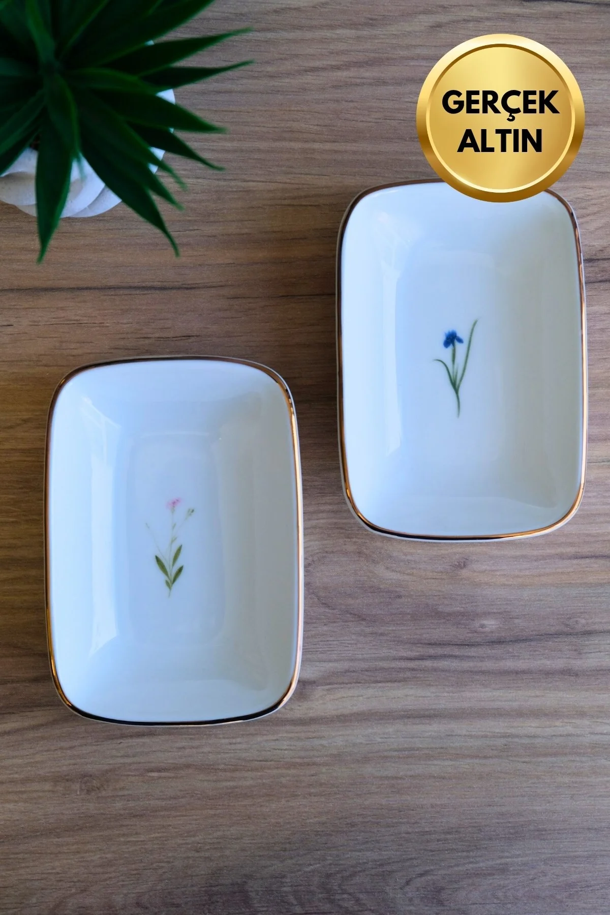 Tabak Evi Porselen Natura Karma Altın Yaldızlı Dikdörtgen Kayık Tabak 14X9,8cm 2 Parça - tabakevi Görsel 3