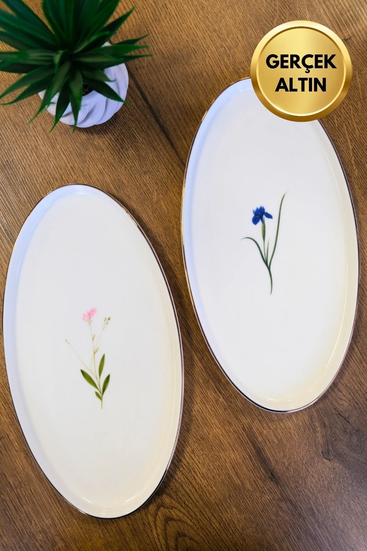 Tabak Evi Porselen Natura Karma Altın Yaldızlı Oval Kayık 32,50x17x2,50cm 2 Parça