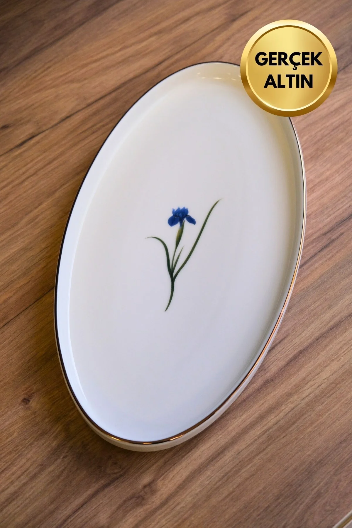 Tabak Evi Porselen Natura İris Altın Yaldızlı Oval Kayık 32,50x17x2,50cm Tekli