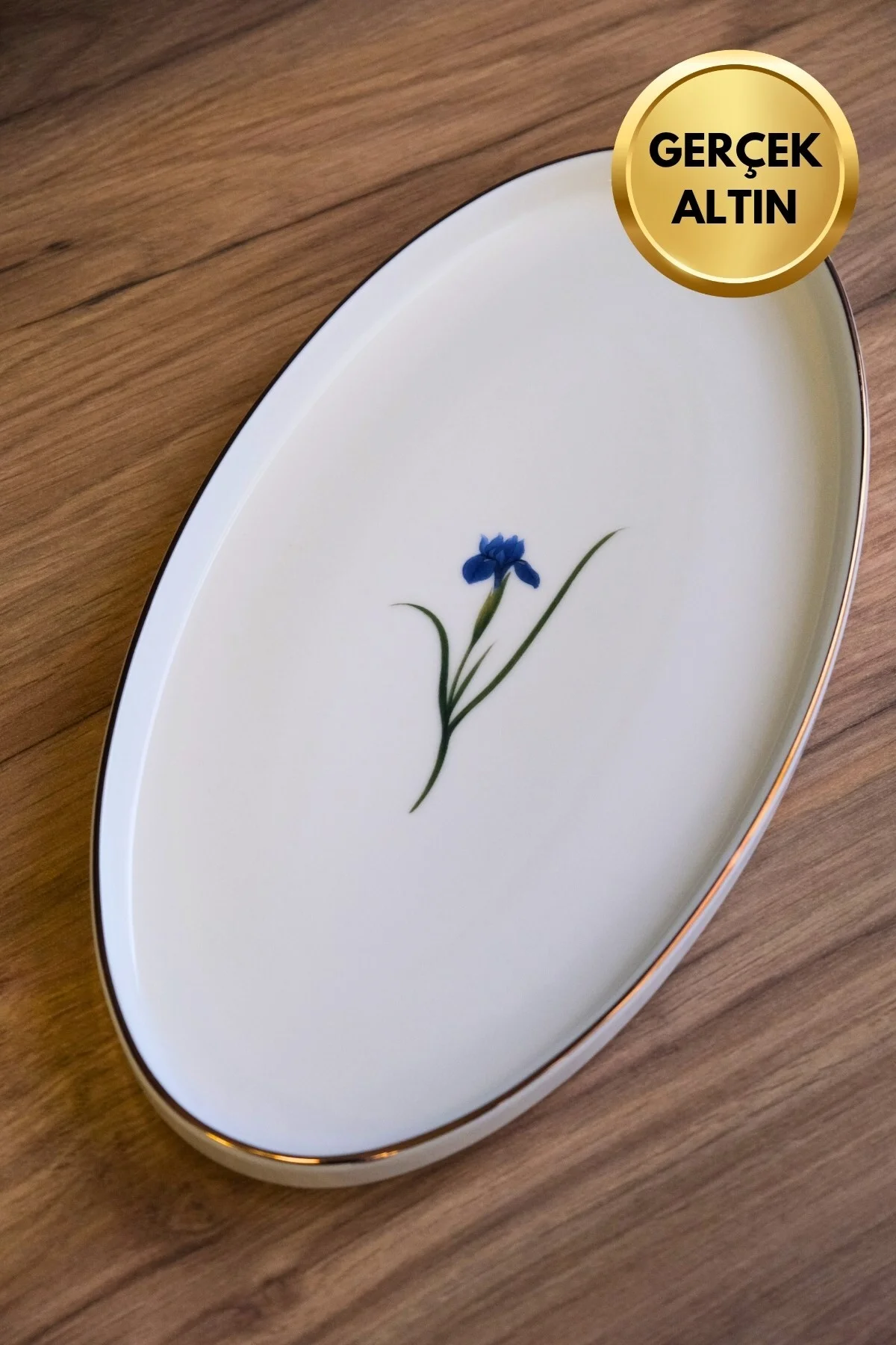 Tabak Evi Porselen Natura İris Altın Yaldızlı Oval Kayık 32,50x17x2,50cm Tekli - tabakevi Görsel 2