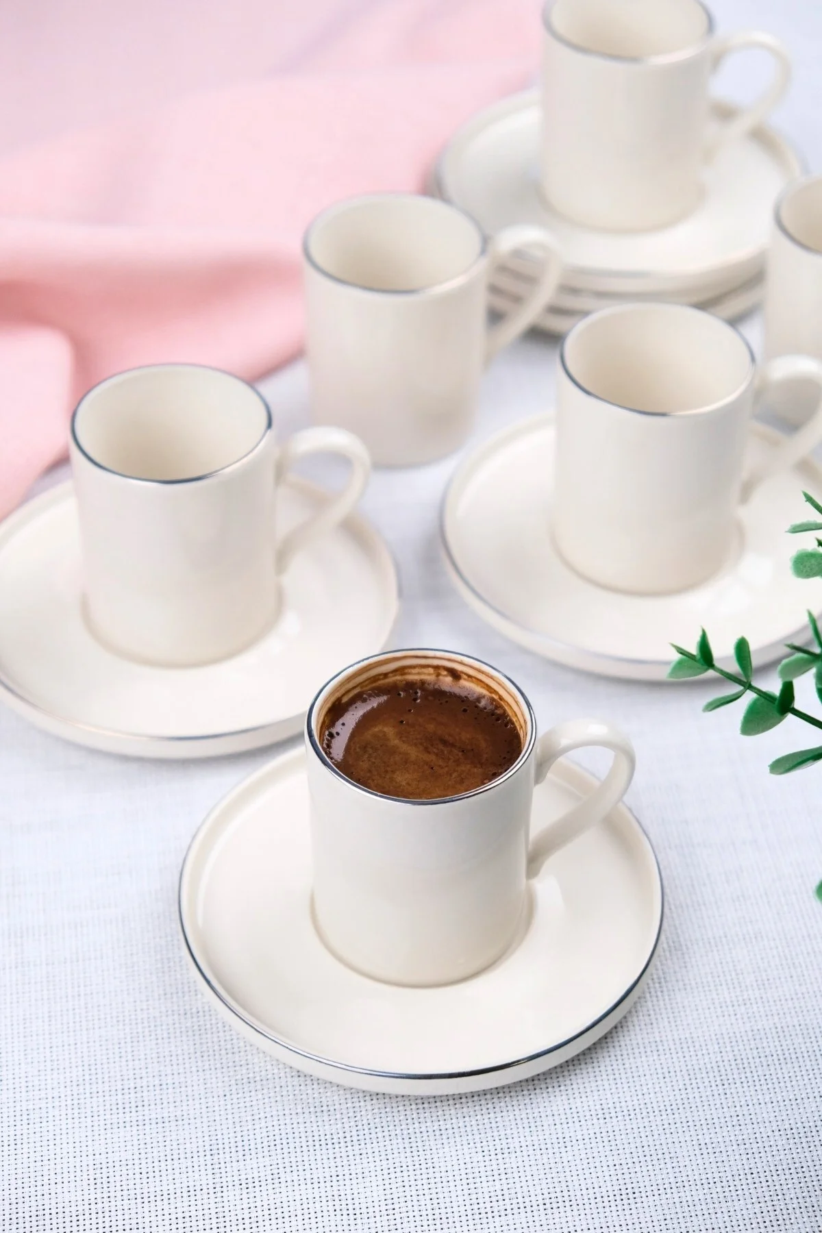 Tabak Evi Porselen Platin Kahve Fincan Takımı Kelebek 90cc 6 Kişilik 12 Parça - tabakevi Görsel 5