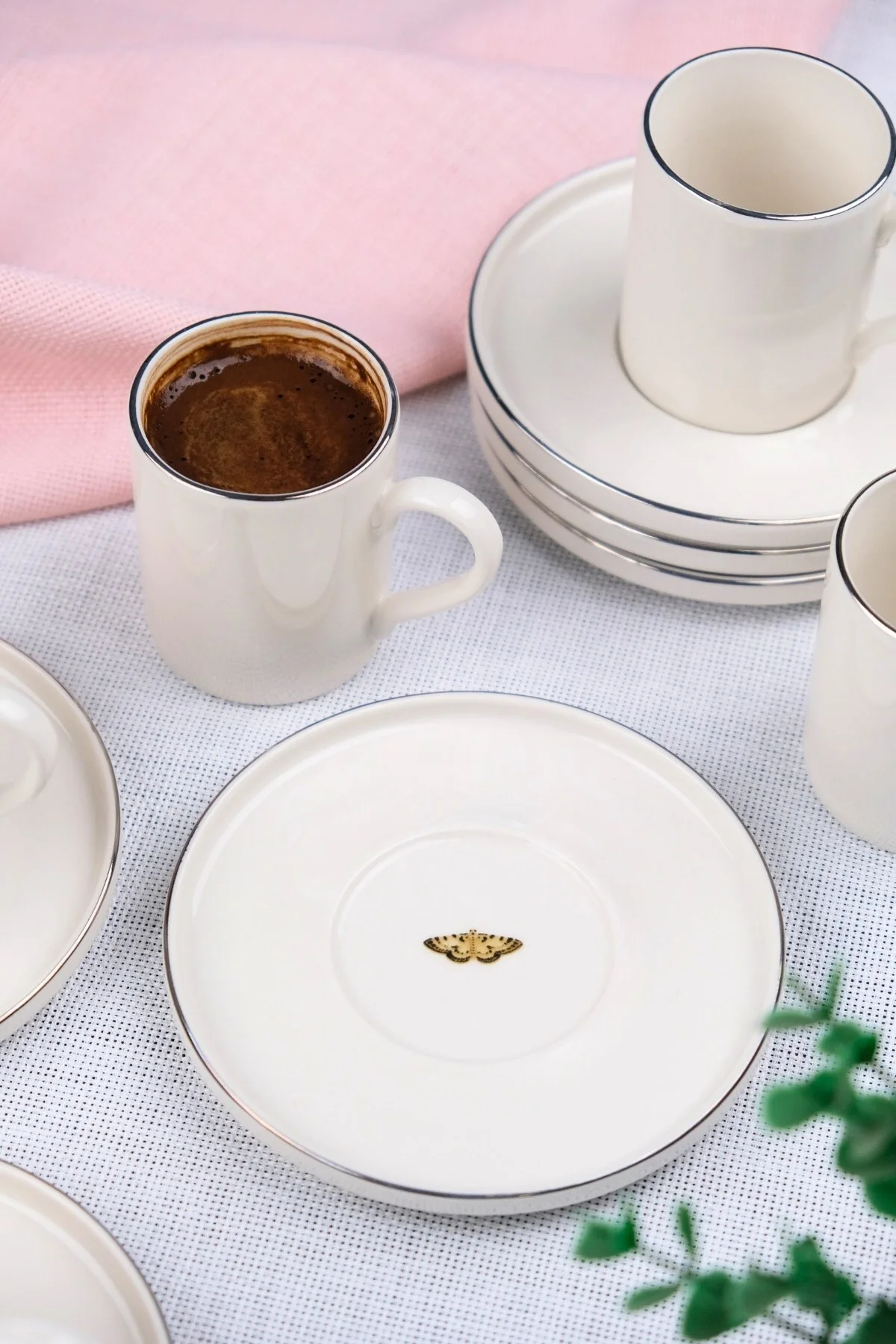 Tabak Evi Porselen Platin Kahve Fincan Takımı Kelebek 90cc 6 Kişilik 12 Parça - tabakevi Görsel 4