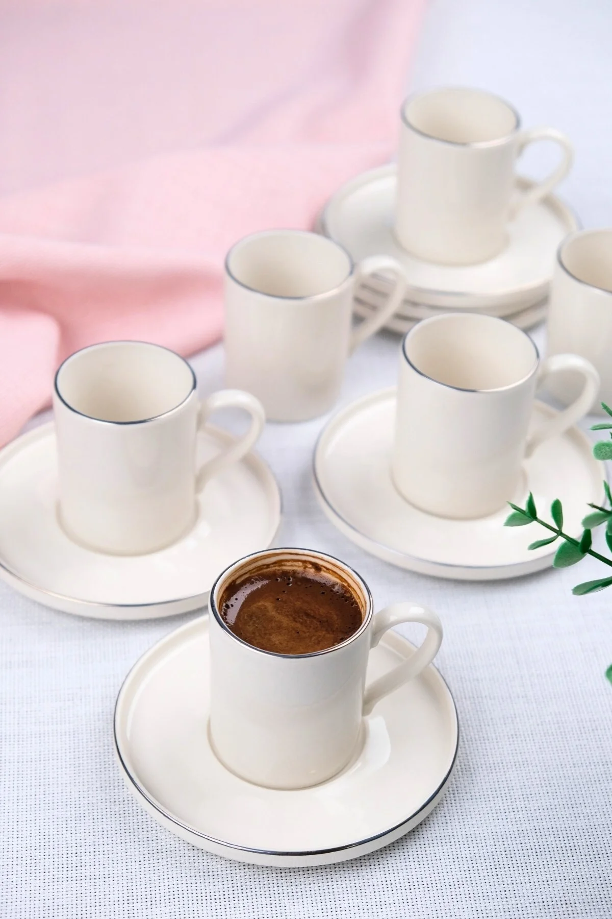 Tabak Evi Porselen Platin Kahve Fincan Takımı Kelebek 90cc 6 Kişilik 12 Parça
