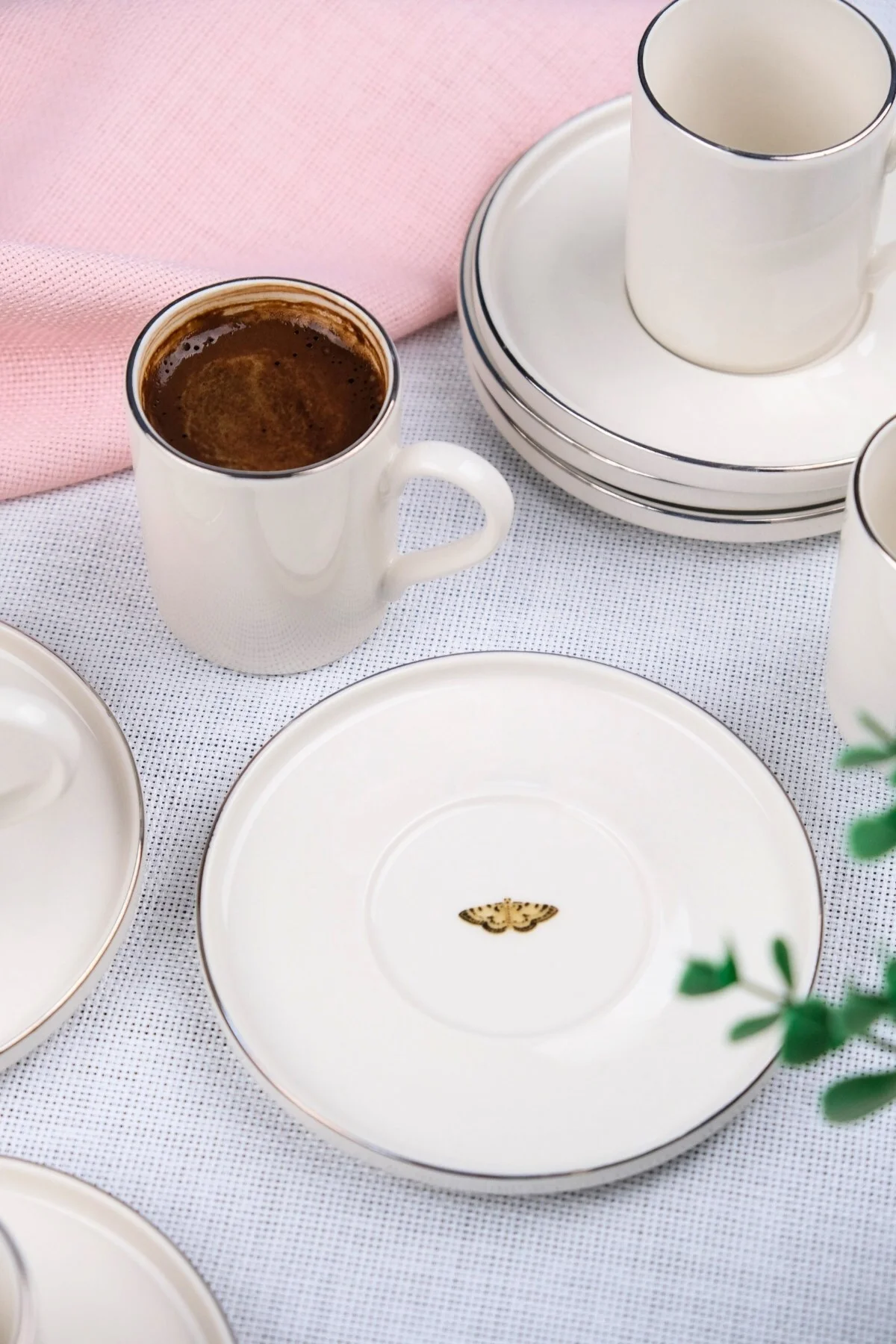 Tabak Evi Porselen Platin Kahve Fincan Takımı Kelebek 90cc 6 Kişilik 12 Parça - tabakevi Görsel 6