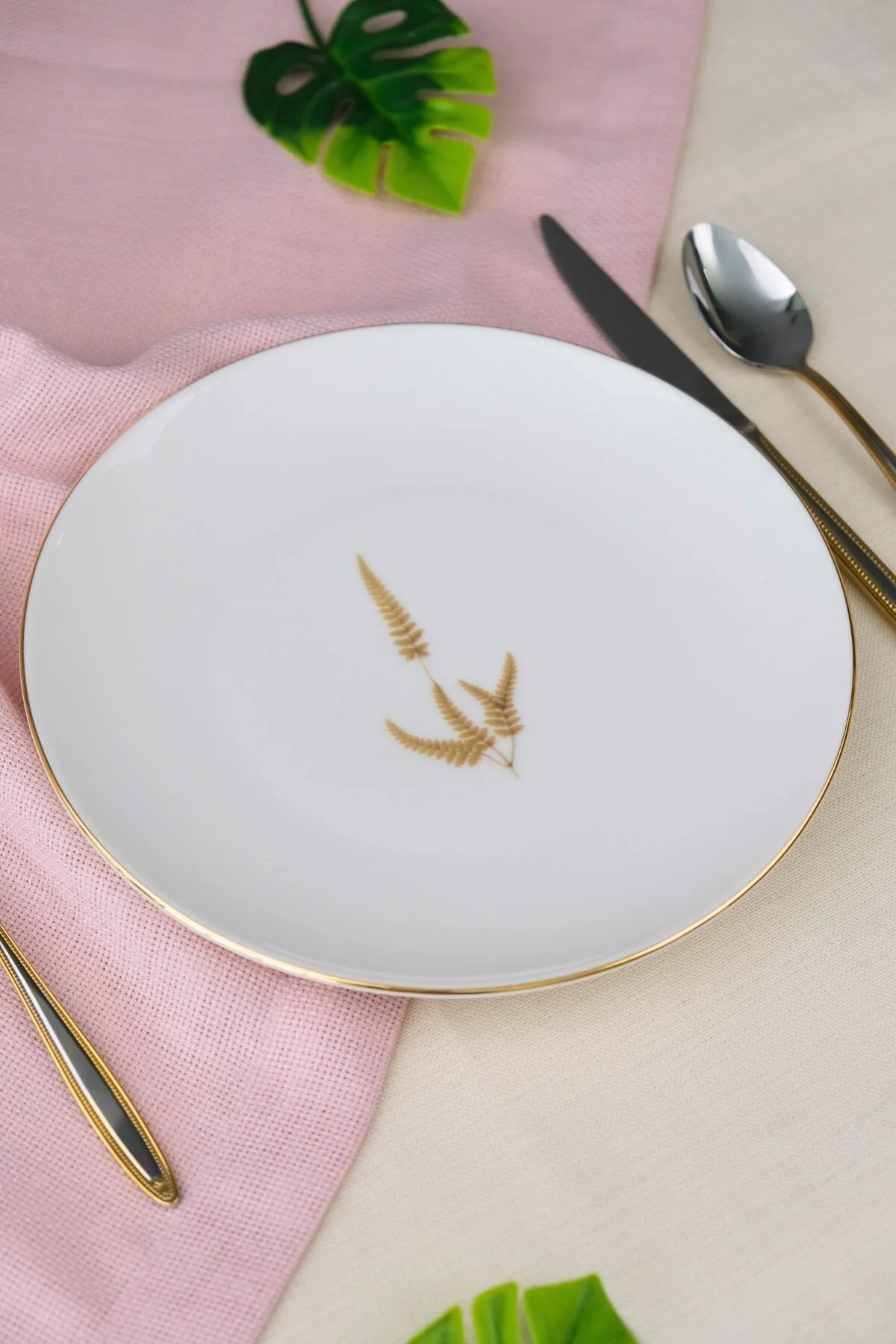 Tabak Evi Porselen Natura Marinum Altın Yaldız Pasta Tabağı 20,50cm Tekli - tabakevi Görsel 3