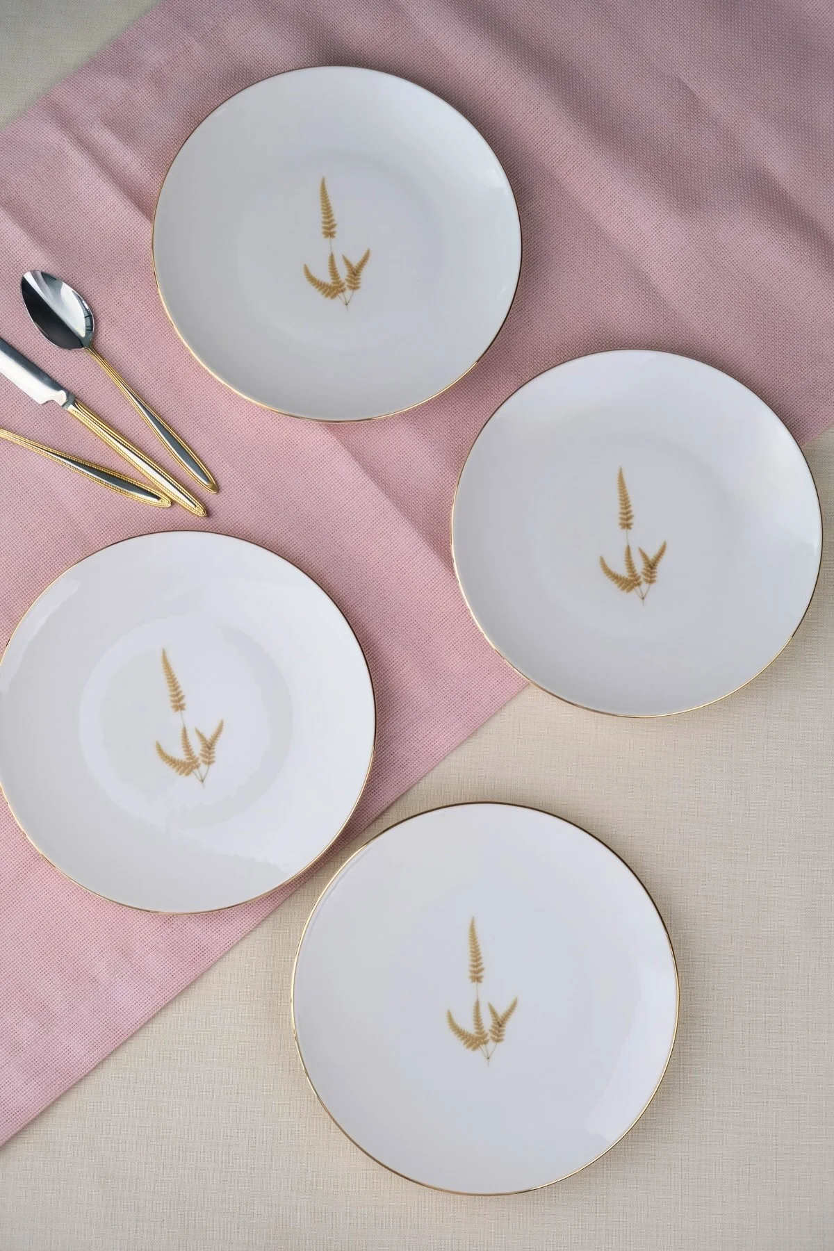 Tabak Evi Porselen Natura Marinum Altın Yaldız Pasta Tabağı 20,50cm 4 lü - tabakevi Görsel 2