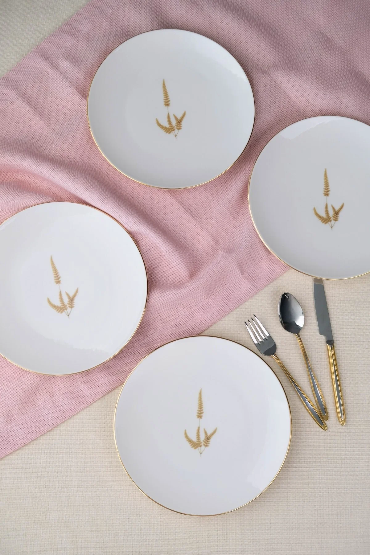 Tabak Evi Porselen Natura Marinum Altın Yaldız Pasta Tabağı 20,50cm 4 lü - tabakevi Görsel 4