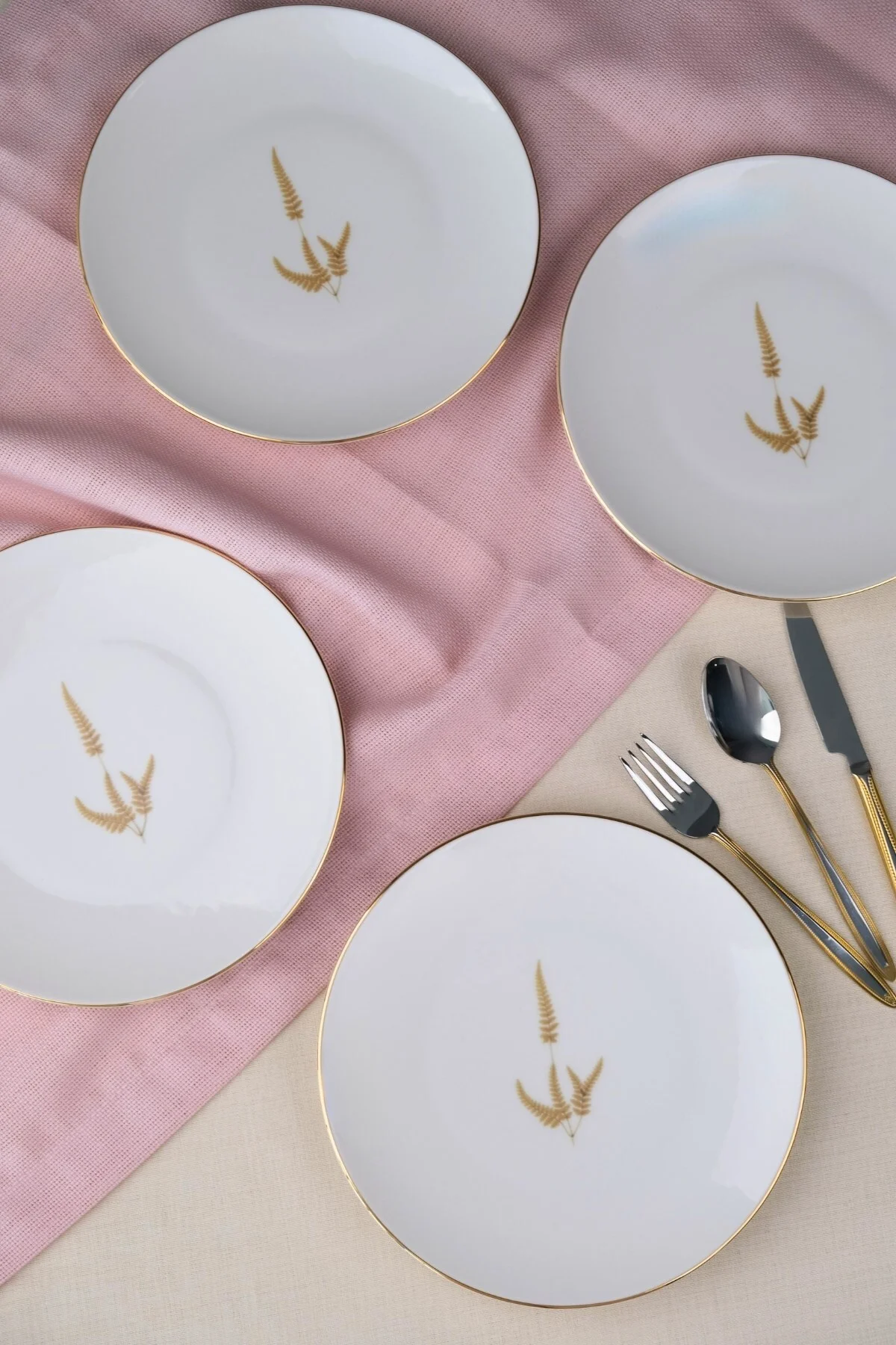 Tabak Evi Porselen Natura Marinum Altın Yaldız Pasta Tabağı 20,50cm 4 lü - tabakevi Görsel 5