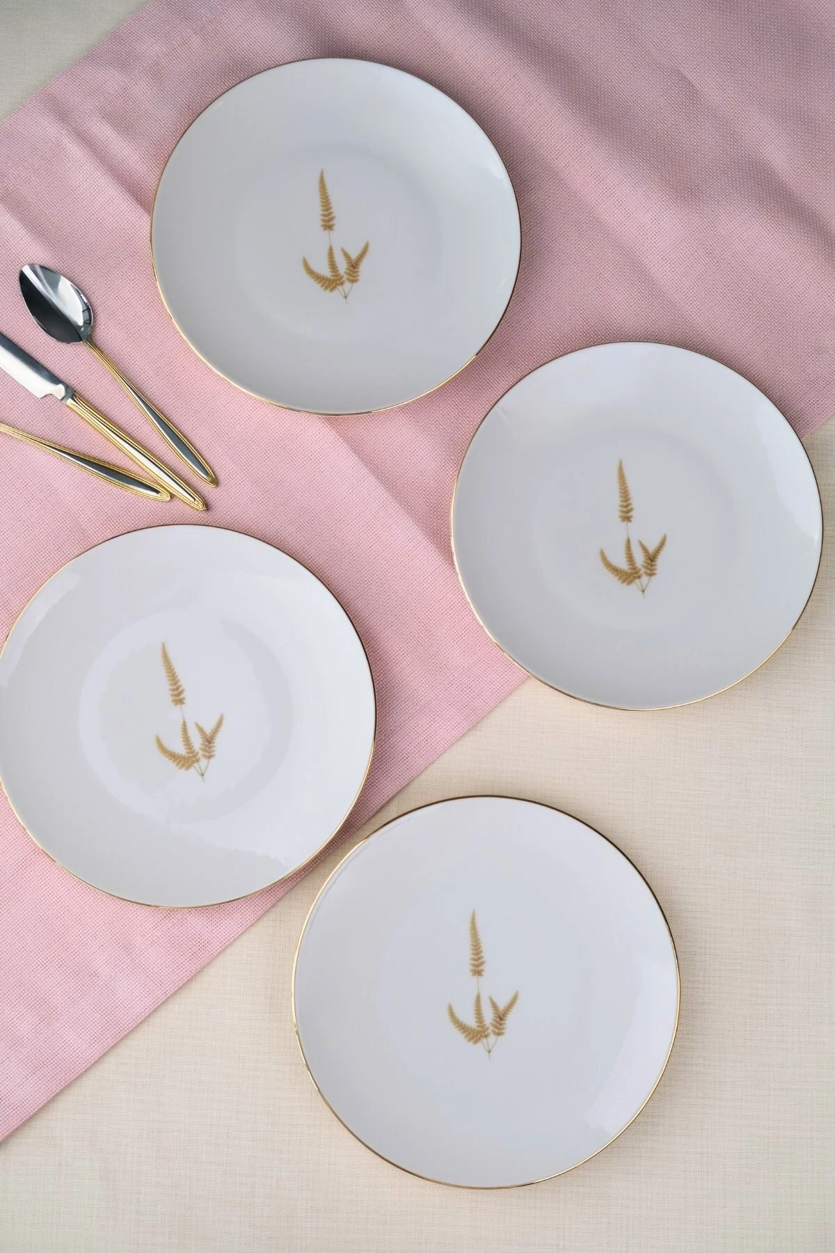 Tabak Evi Porselen Natura Marinum Altın Yaldız Pasta Tabağı 20,50cm 4 lü