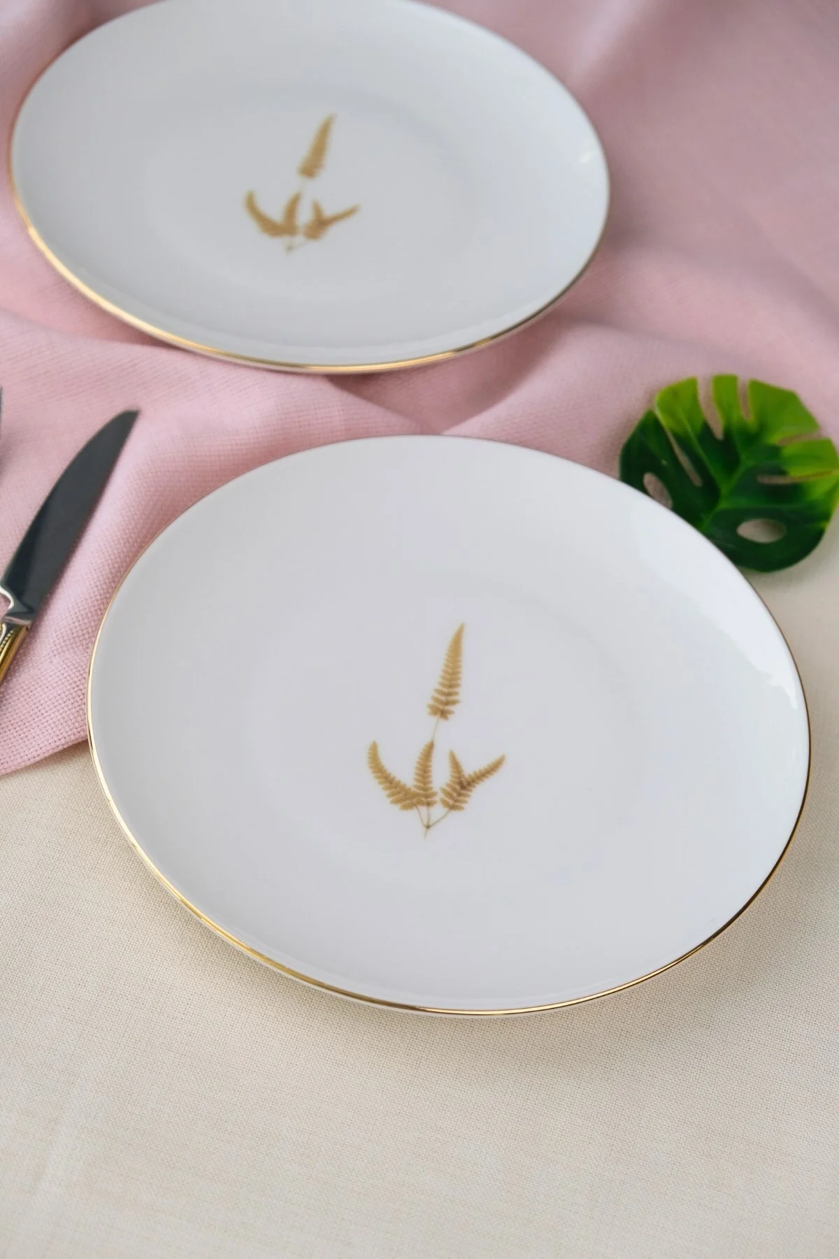 Tabak Evi Porselen Natura Marinum Altın Yaldız Pasta Tabağı 20,50cm 2 li - tabakevi Görsel 4