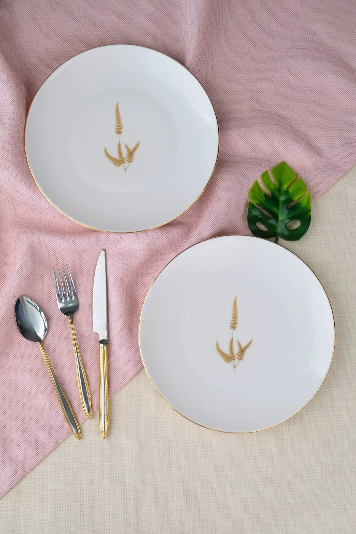 Tabak Evi Porselen Natura Marinum Altın Yaldız Pasta Tabağı 20,50cm 2 li - tabakevi Görsel 6