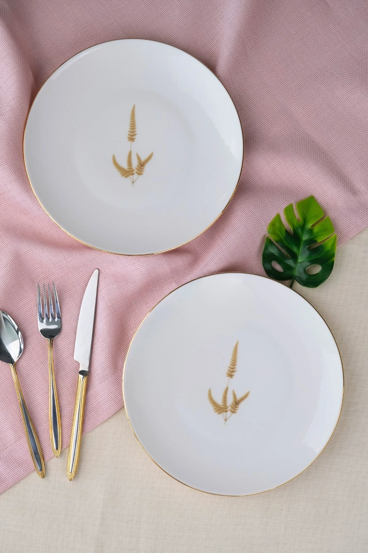 Tabak Evi Porselen Natura Marinum Altın Yaldız Pasta Tabağı 20,50cm 2 li - tabakevi Görsel 2