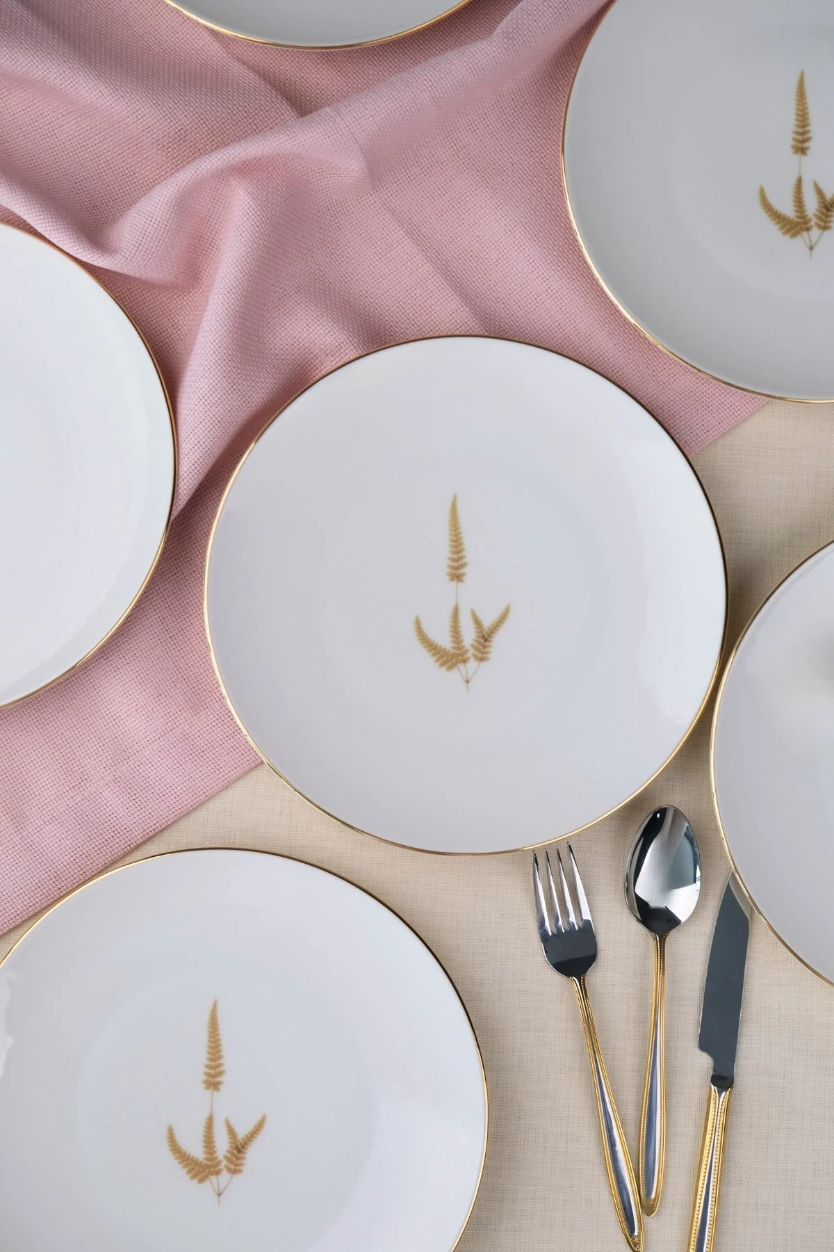 Tabak Evi Porselen Natura Marinum Altın Yaldız Pasta Tabağı 20,50cm 6 lı - tabakevi Görsel 5