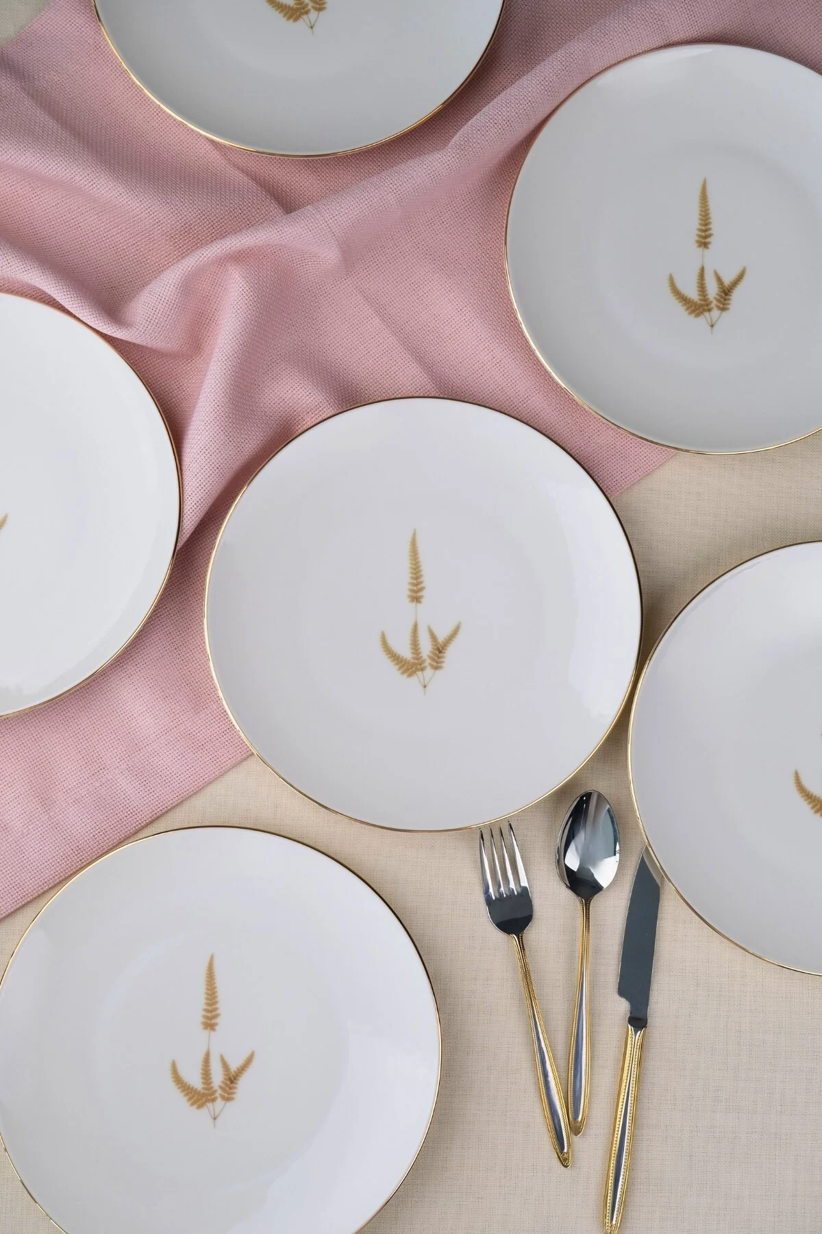 Tabak Evi Porselen Natura Marinum Altın Yaldız Pasta Tabağı 20,50cm 6 lı - tabakevi Görsel 2