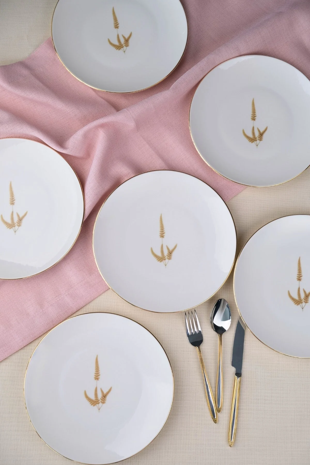 Tabak Evi Porselen Natura Marinum Altın Yaldız Pasta Tabağı 20,50cm 6 lı
