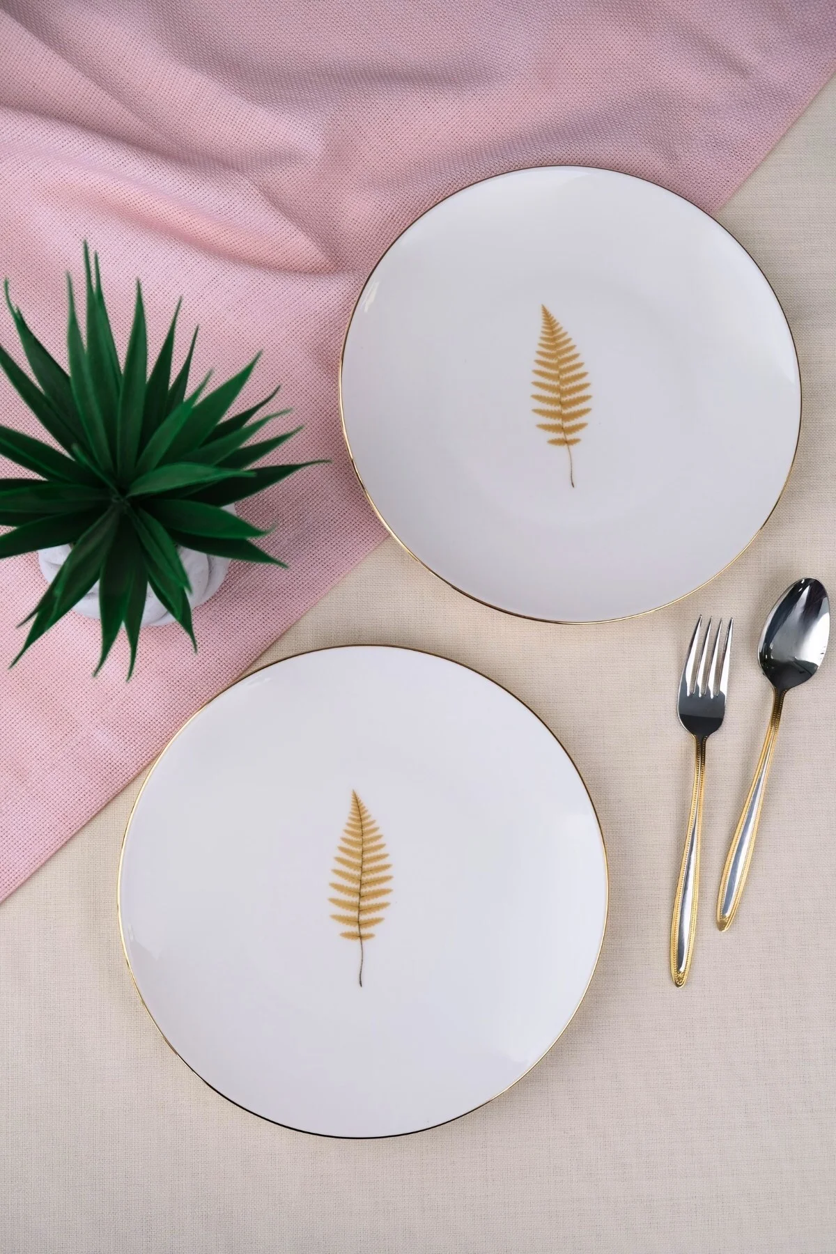 Tabak Evi Porselen Natura Fern Altın Yaldız Pasta Tabağı 20,50cm 2 li - tabakevi Görsel 5