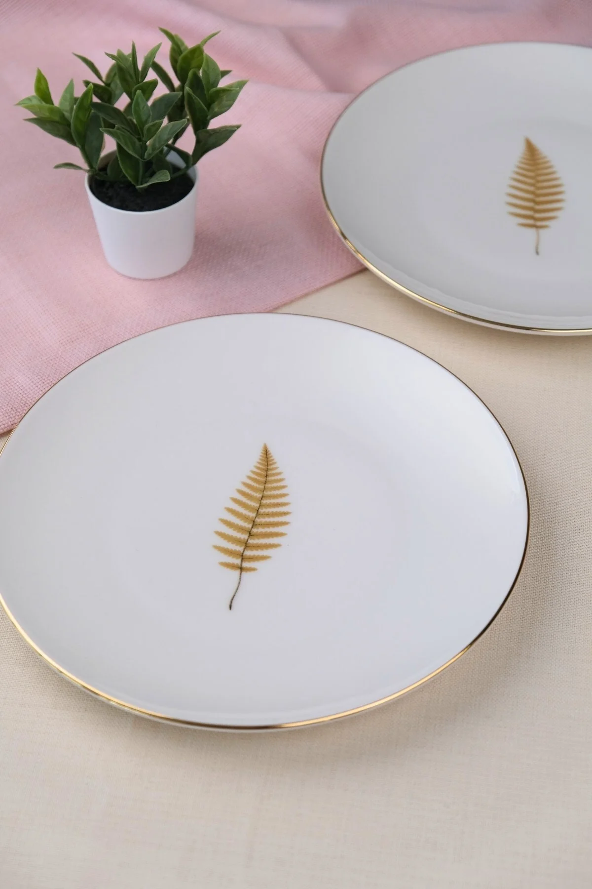 Tabak Evi Porselen Natura Fern Altın Yaldız Pasta Tabağı 20,50cm 2 li - tabakevi Görsel 6