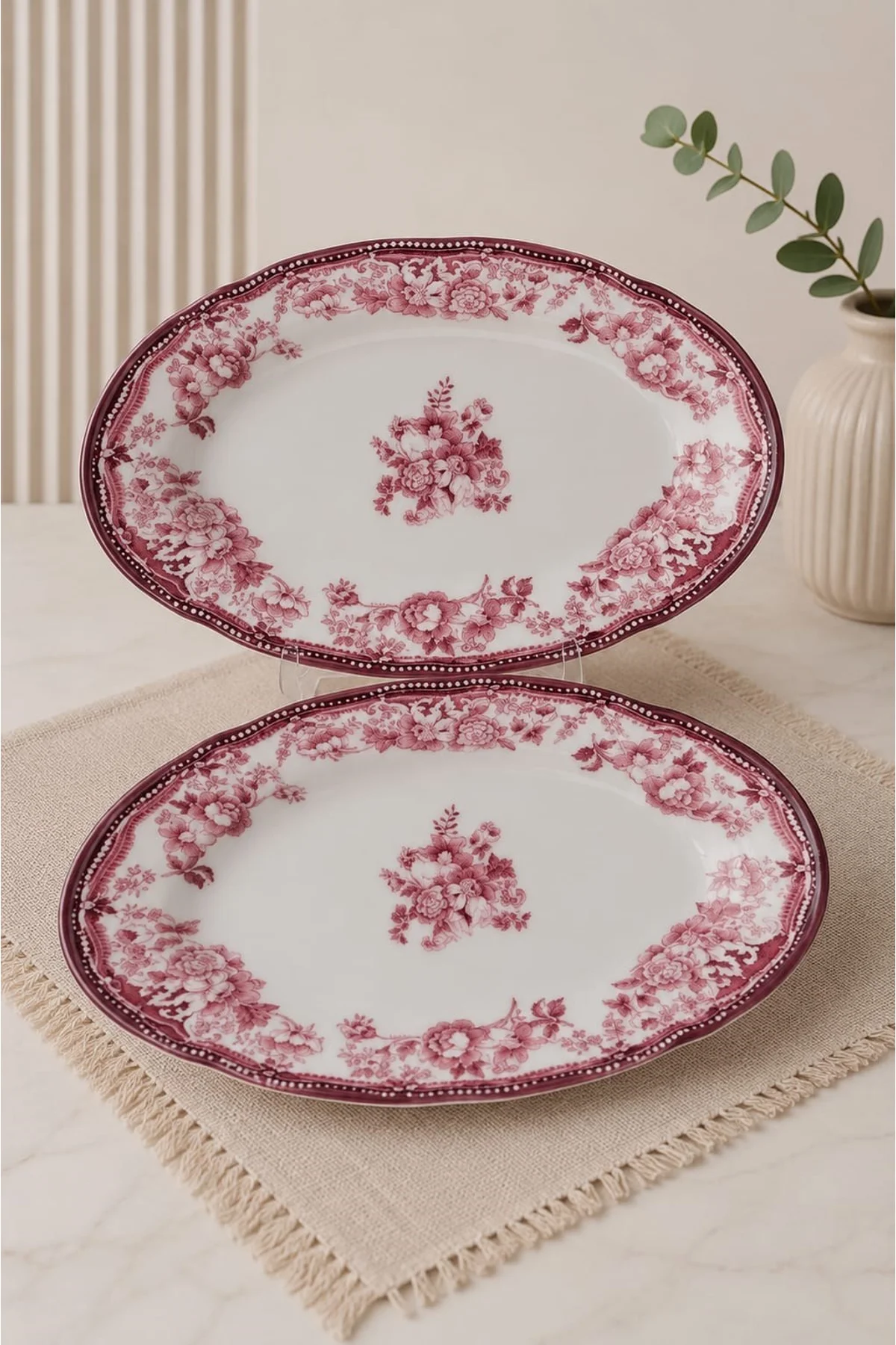 Porser Porselen Velour Maroon Fulya Kayık Tabak Seti 26cm 2 Parça