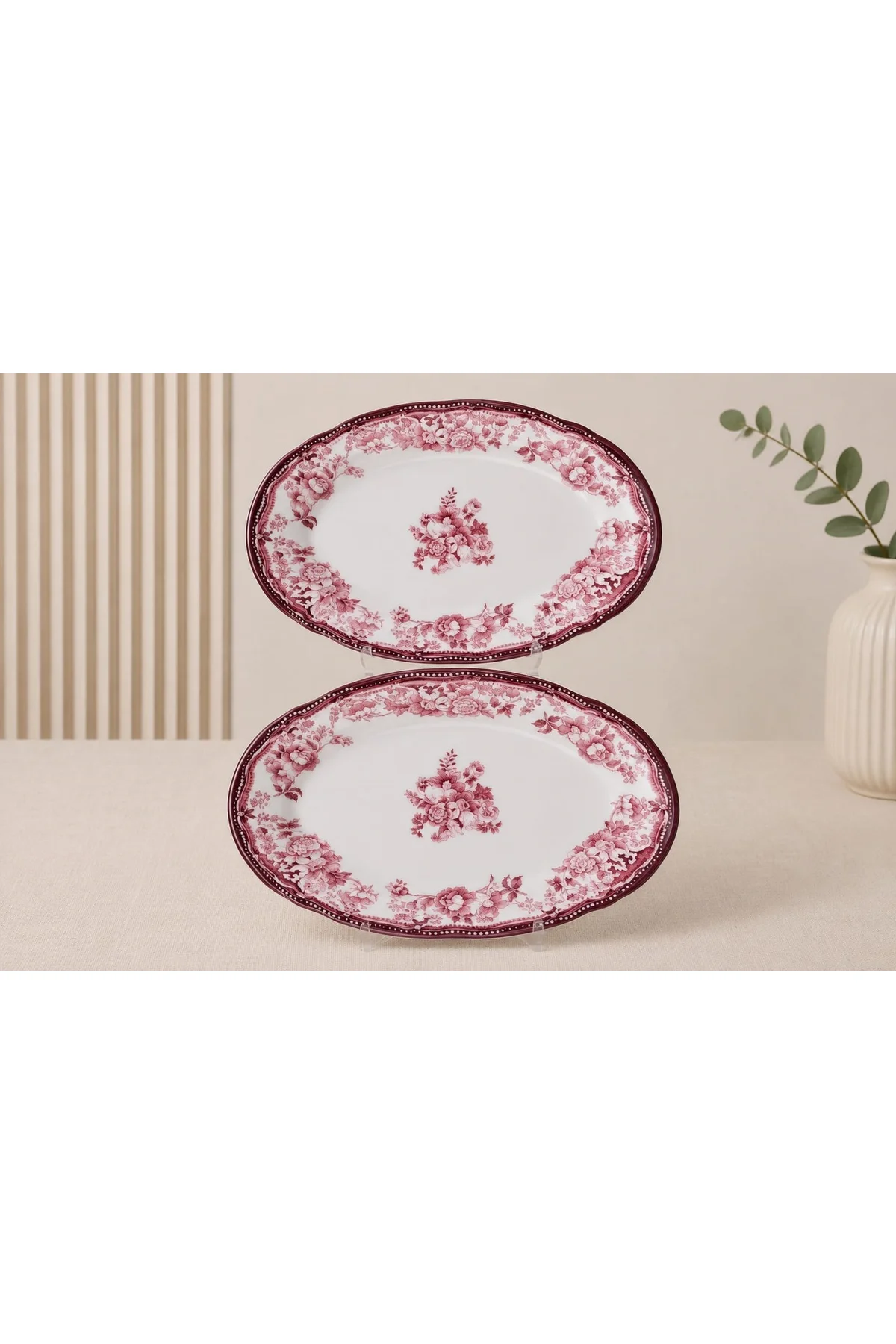 Porser Porselen Velour Maroon Fulya Kayık Tabak Seti 26cm 2 Parça - PORSER Görsel 2