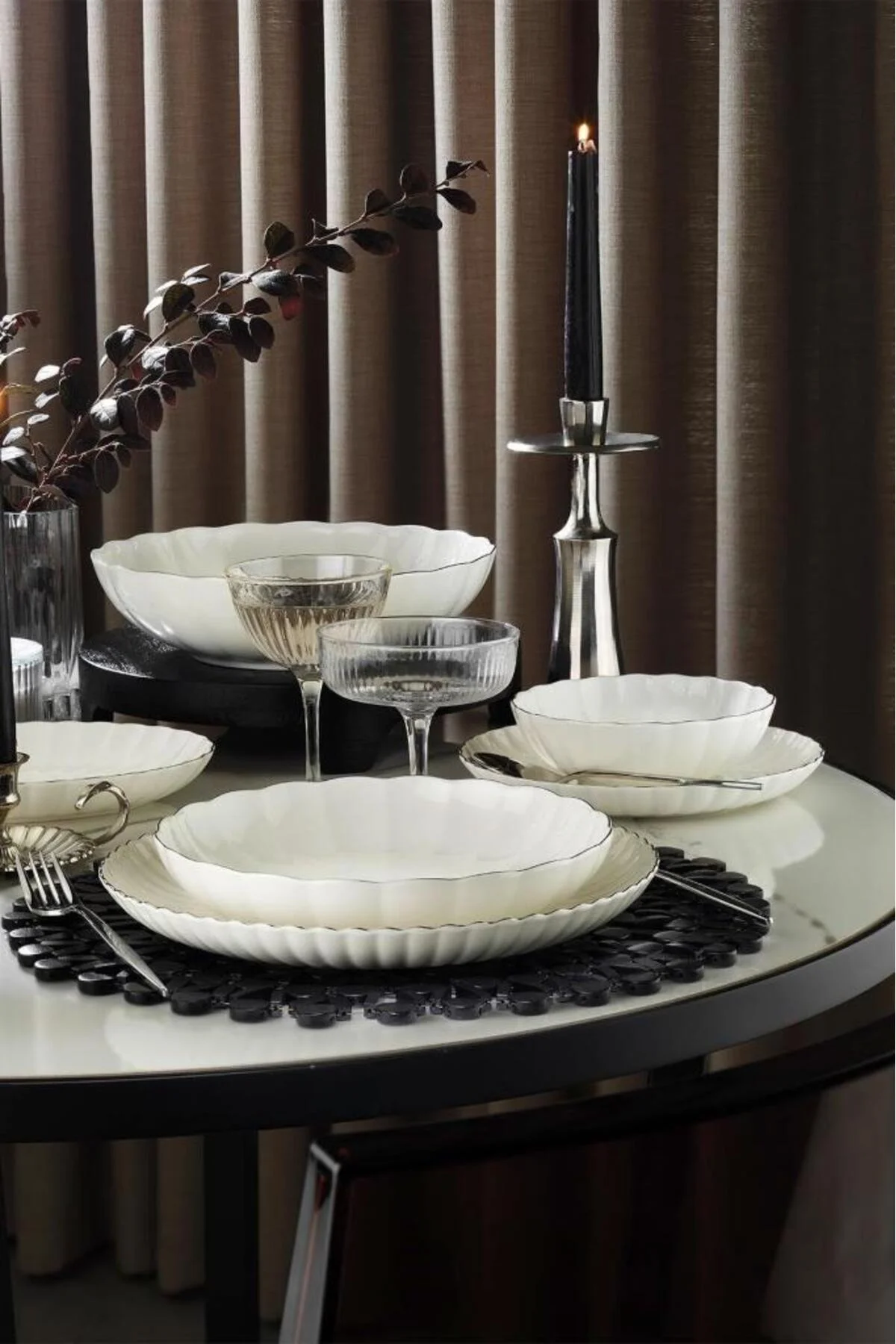 Bone Luz Form 27 Parça 6 Kişilik Yemek Takımı Platin