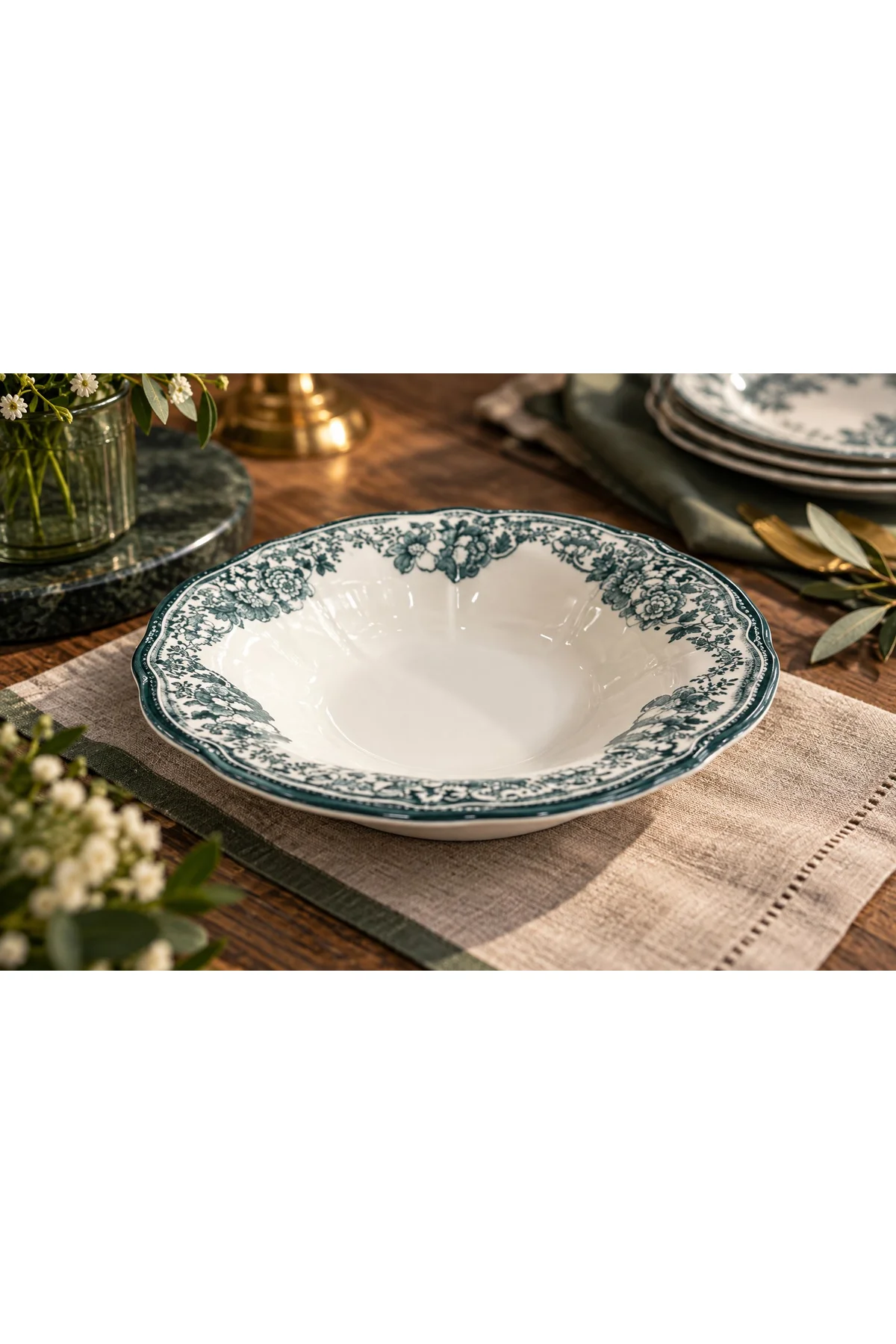 Porser Porselen Velour Green Fulya Bowl Kase 26cm Tekli - PORSER