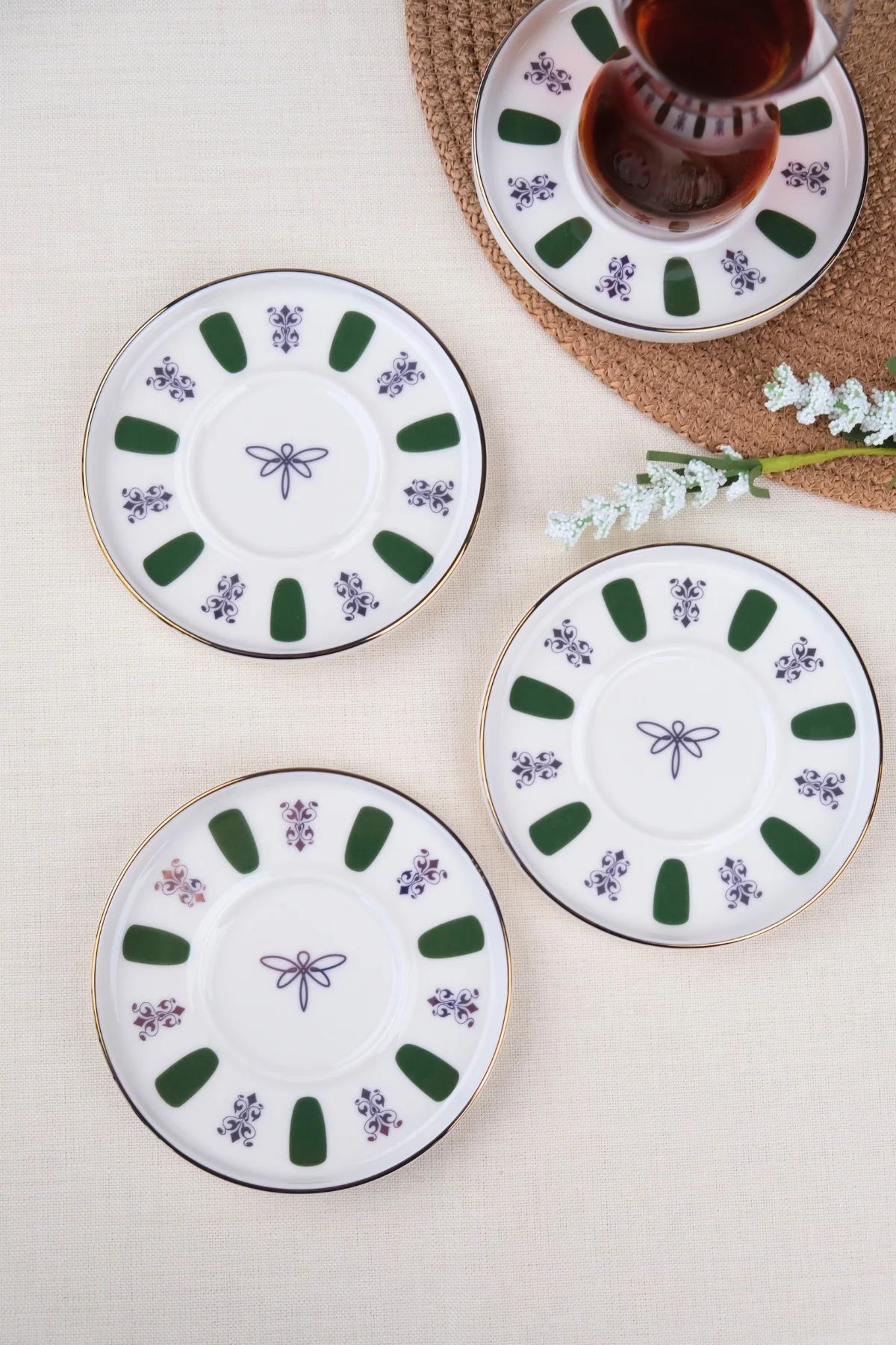 Tabak Evi Porselen Acem Zade Yeşil Çay Tabağı 11,8cm 4 lü
