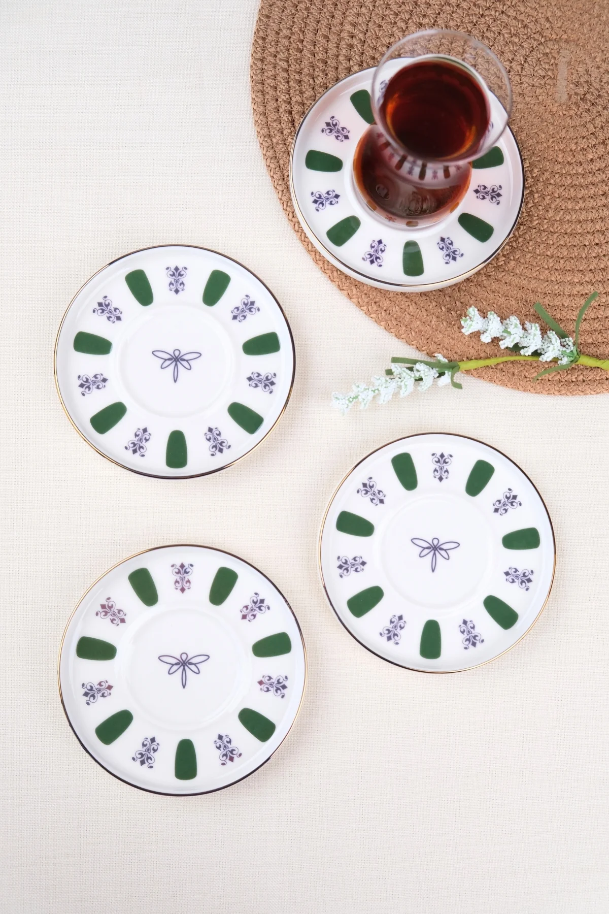 Tabak Evi Porselen Acem Zade Yeşil Çay Tabağı 11,8cm 4 lü - tabakevi Görsel 3