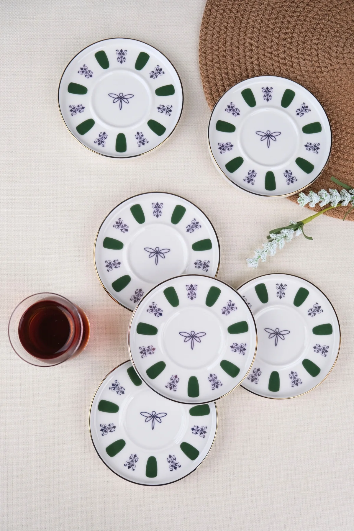 Tabak Evi Porselen Acem Zade Yeşil Çay Tabağı 11,8cm 6 lı - tabakevi Görsel 3