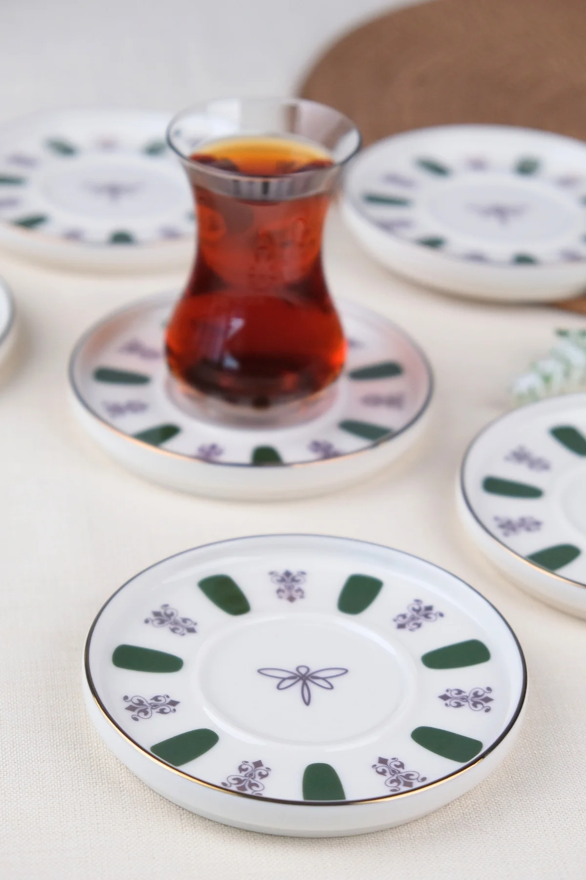 Tabak Evi Porselen Acem Zade Yeşil Çay Tabağı 11,8cm 6 lı - tabakevi Görsel 4