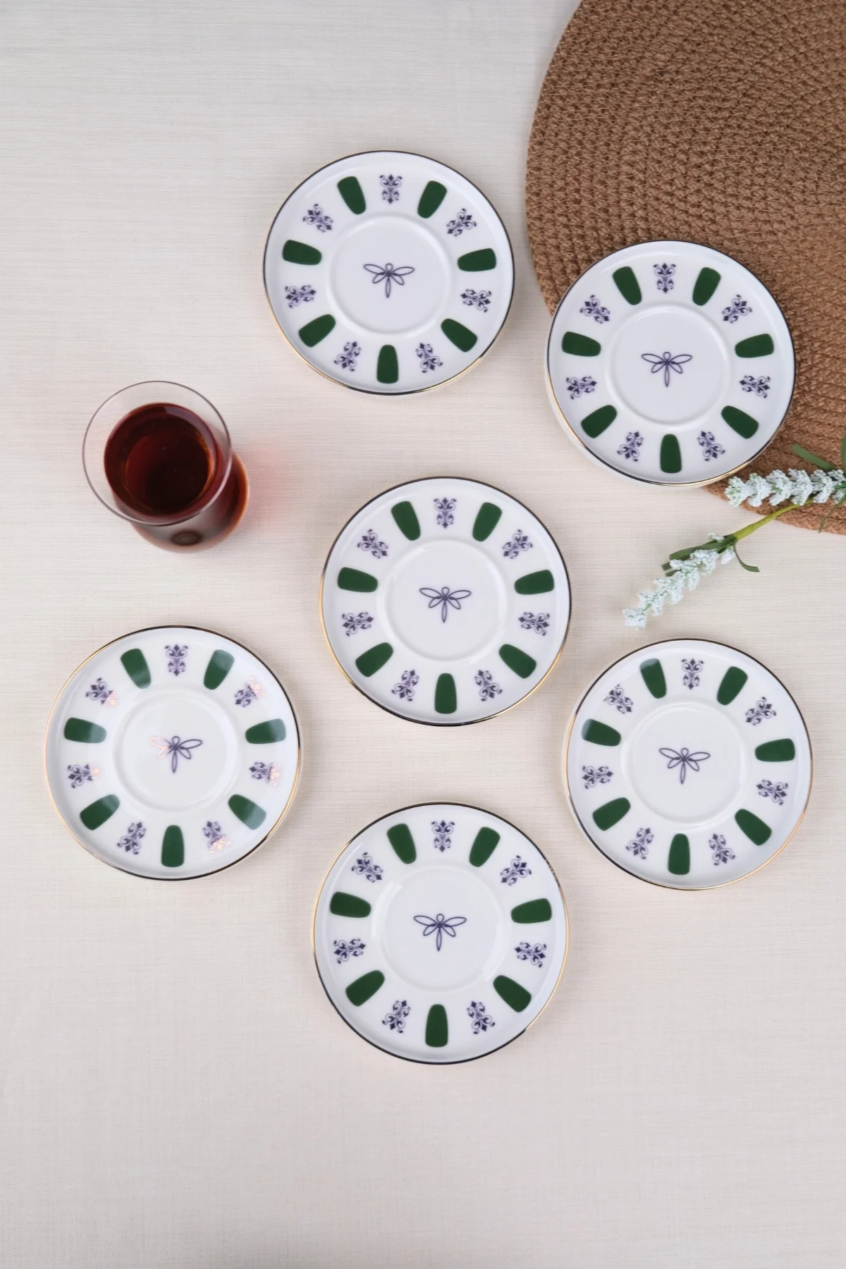 Tabak Evi Porselen Acem Zade Yeşil Çay Tabağı 11,8cm 6 lı