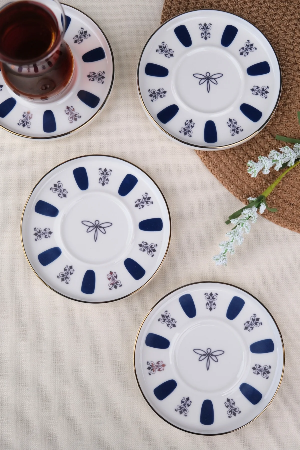 Tabak Evi Porselen Acem Zade Lacivert Çay Tabağı 12,5cm 4 lü - tabakevi Görsel 2