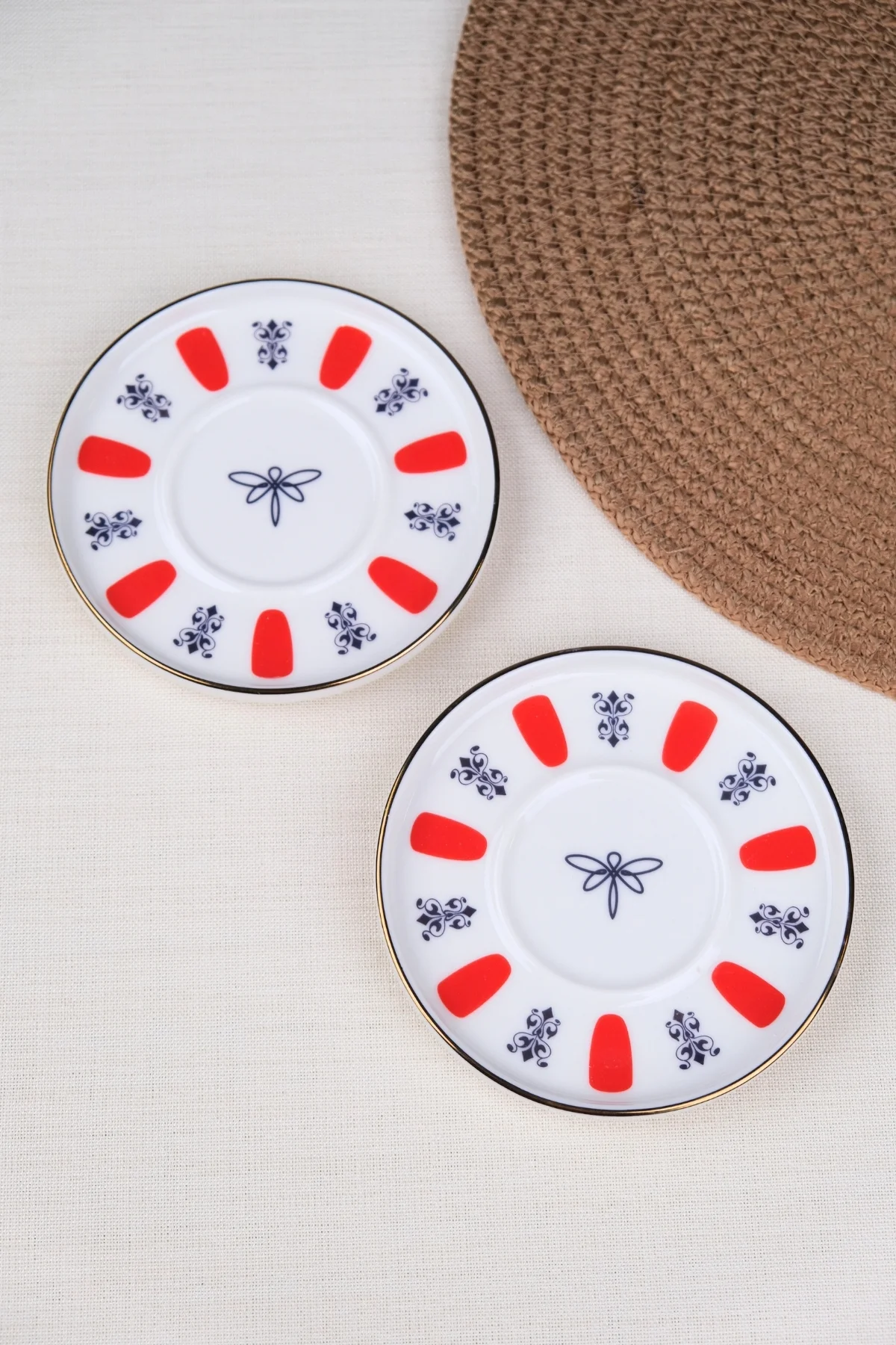 Tabak Evi Porselen Acem Zade Kırmızı Çay Tabağı 11,8cm 2 li - tabakevi Görsel 4