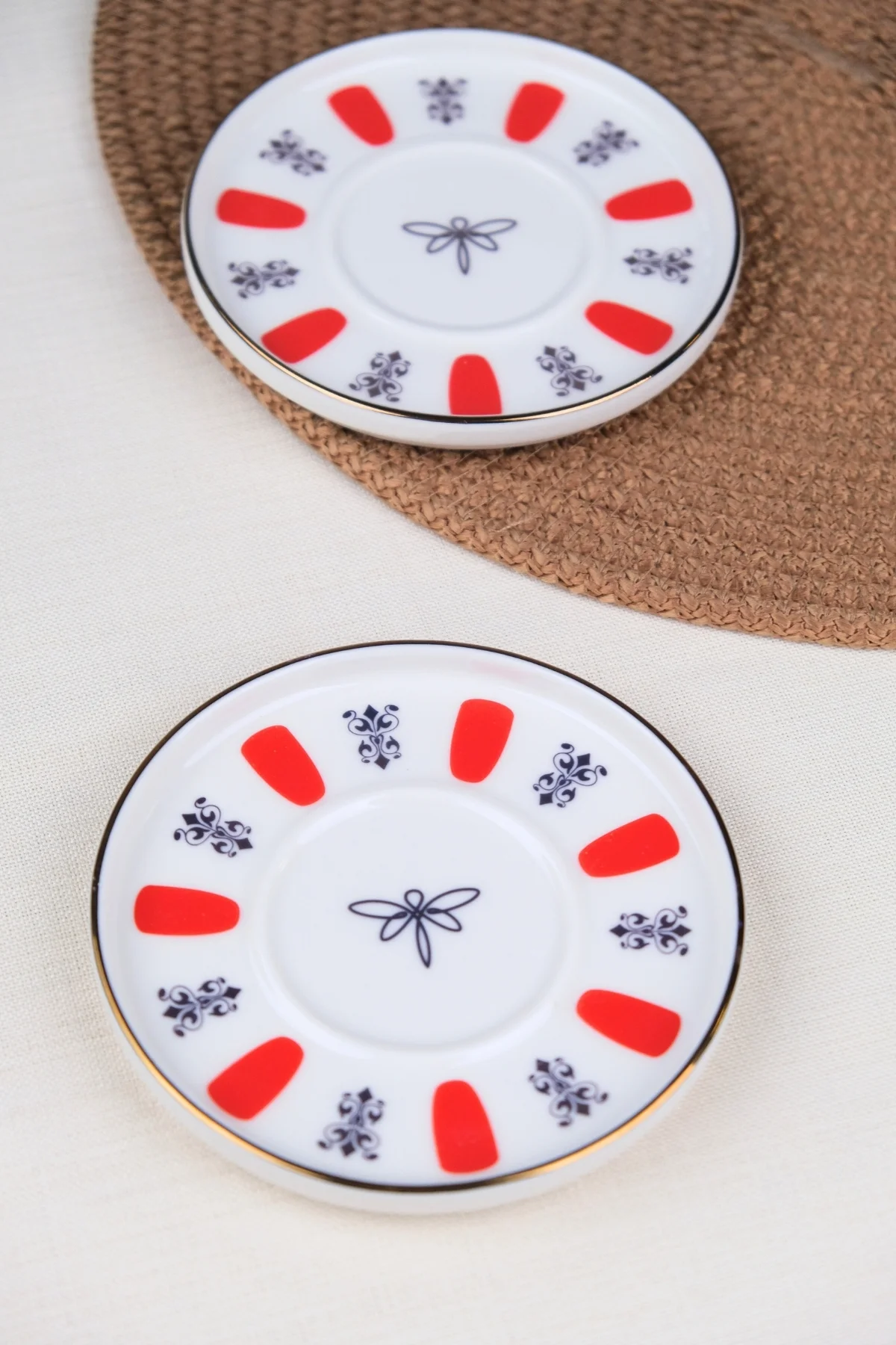 Tabak Evi Porselen Acem Zade Kırmızı Çay Tabağı 11,8cm 2 li - tabakevi Görsel 3
