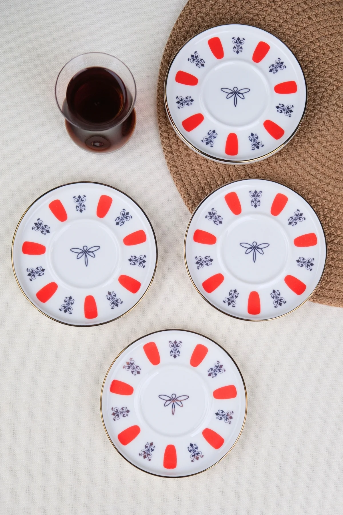 Tabak Evi Porselen Acem Zade Kırmızı Çay Tabağı 11,8cm 4 lü - tabakevi Görsel 4